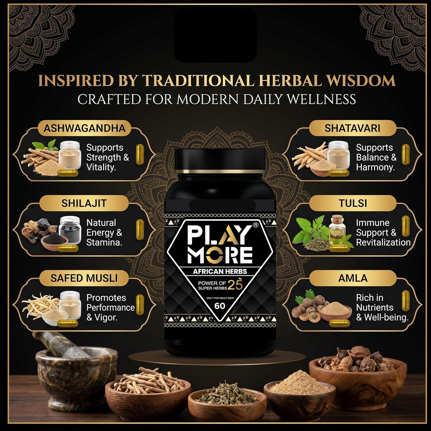 Play More African Herbs Powder for Men 150g | Herbal Wellness Supplement for Adult Men | Power of 25 Super Herbs | Daily Vitality & Energy Support Powder — Amazon image 3