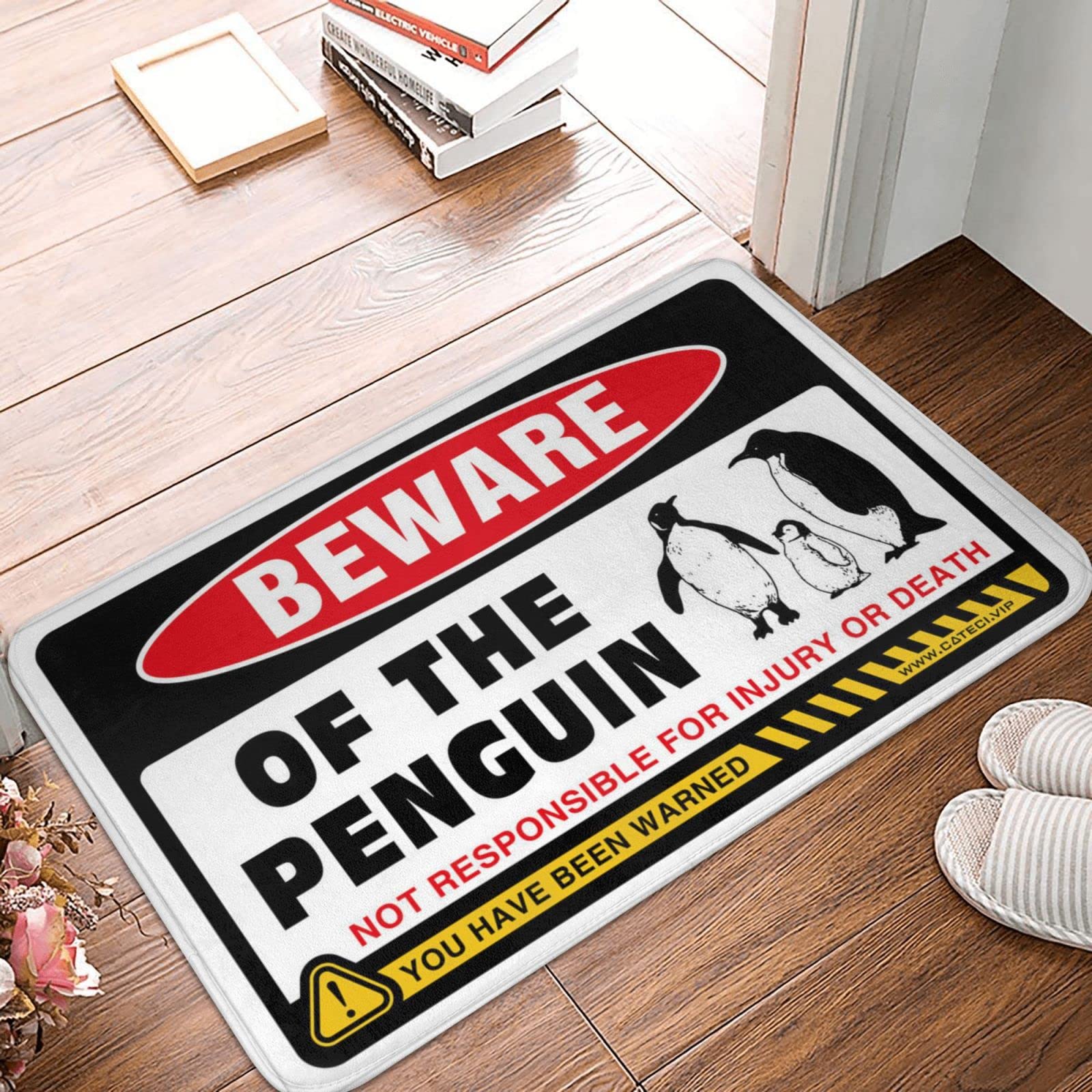 Tapis de bienvenue extérieur Beware of Penguin pour entrée propre