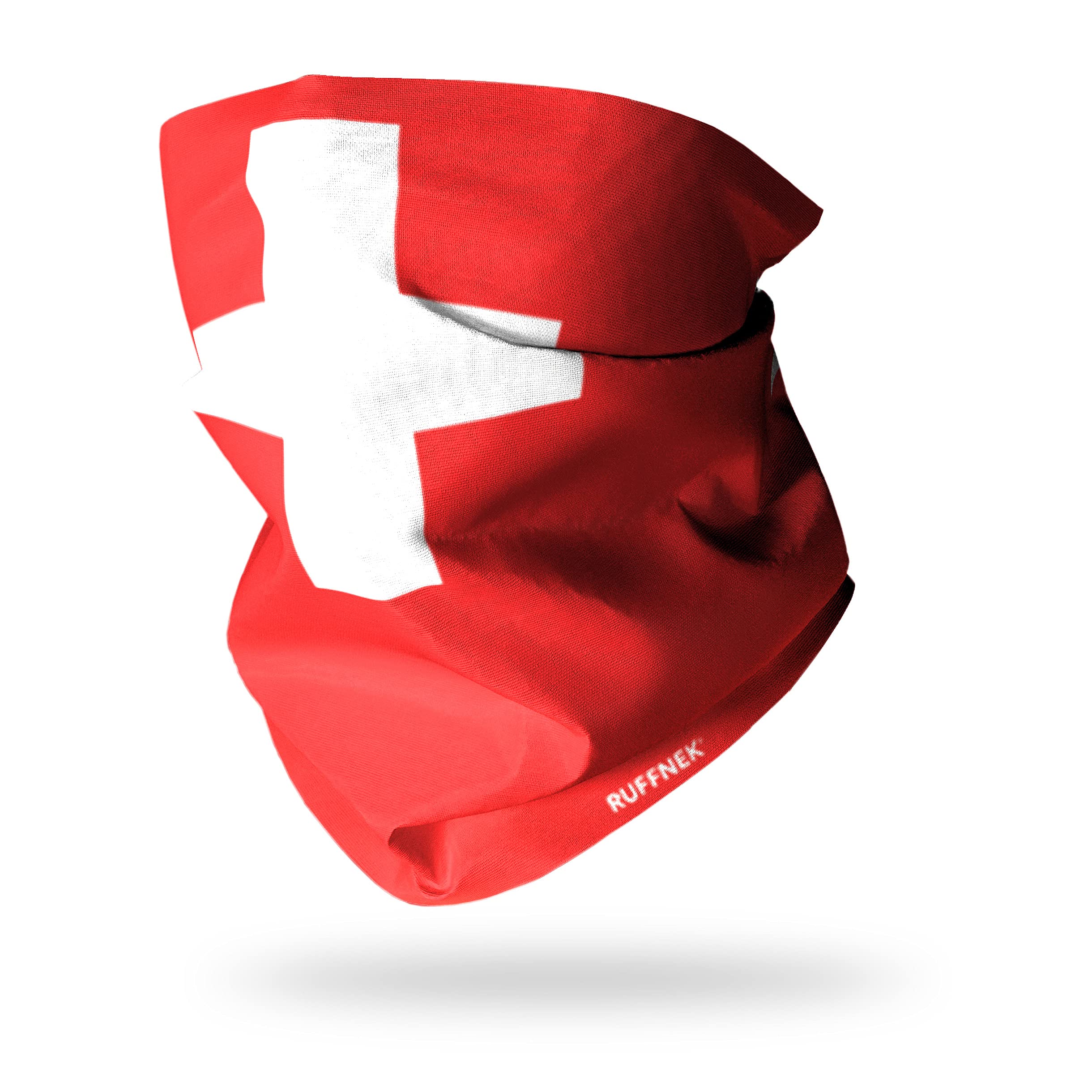 Ruffnek Unisex Red & White Flag Of Switzerland/Swiss Flag Multifunctional Neck Warmer, Tube Scarf, Snood - Men, Women - Skiing, Cycling, Hiking