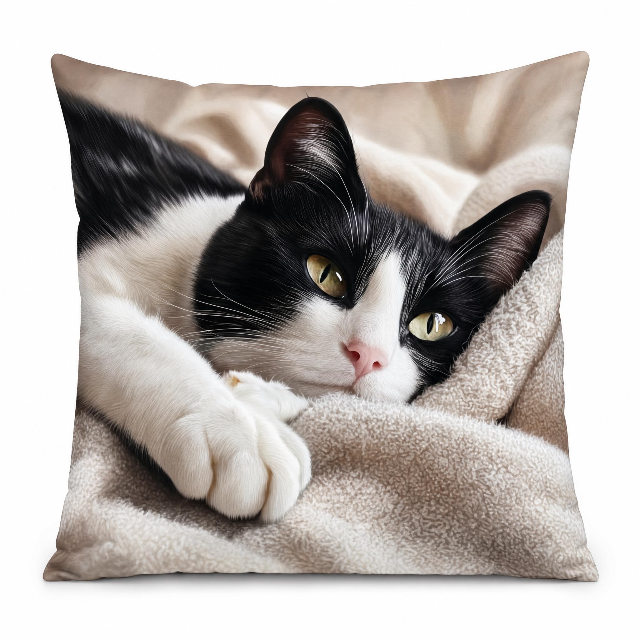 Black And White Cat 45x45cm Cushion Cover,Indoor Outdoor Pillow Cover — image 1