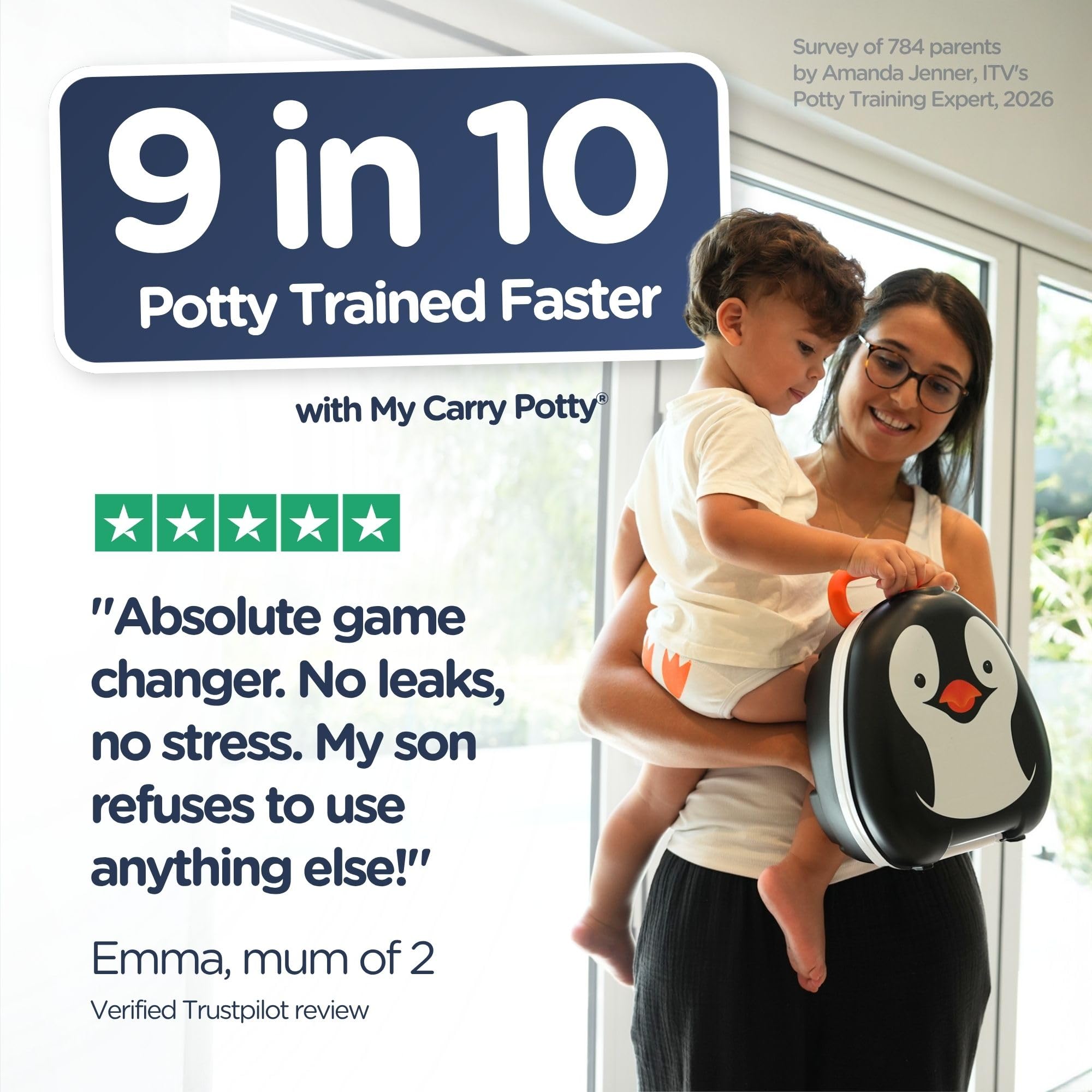 My Carry Potty - Pinguin Travel Töpfchen, preisgekrönter tragbarer Toilettensitz für Kleinkinder, den Kinder überall hin mitnehmen können