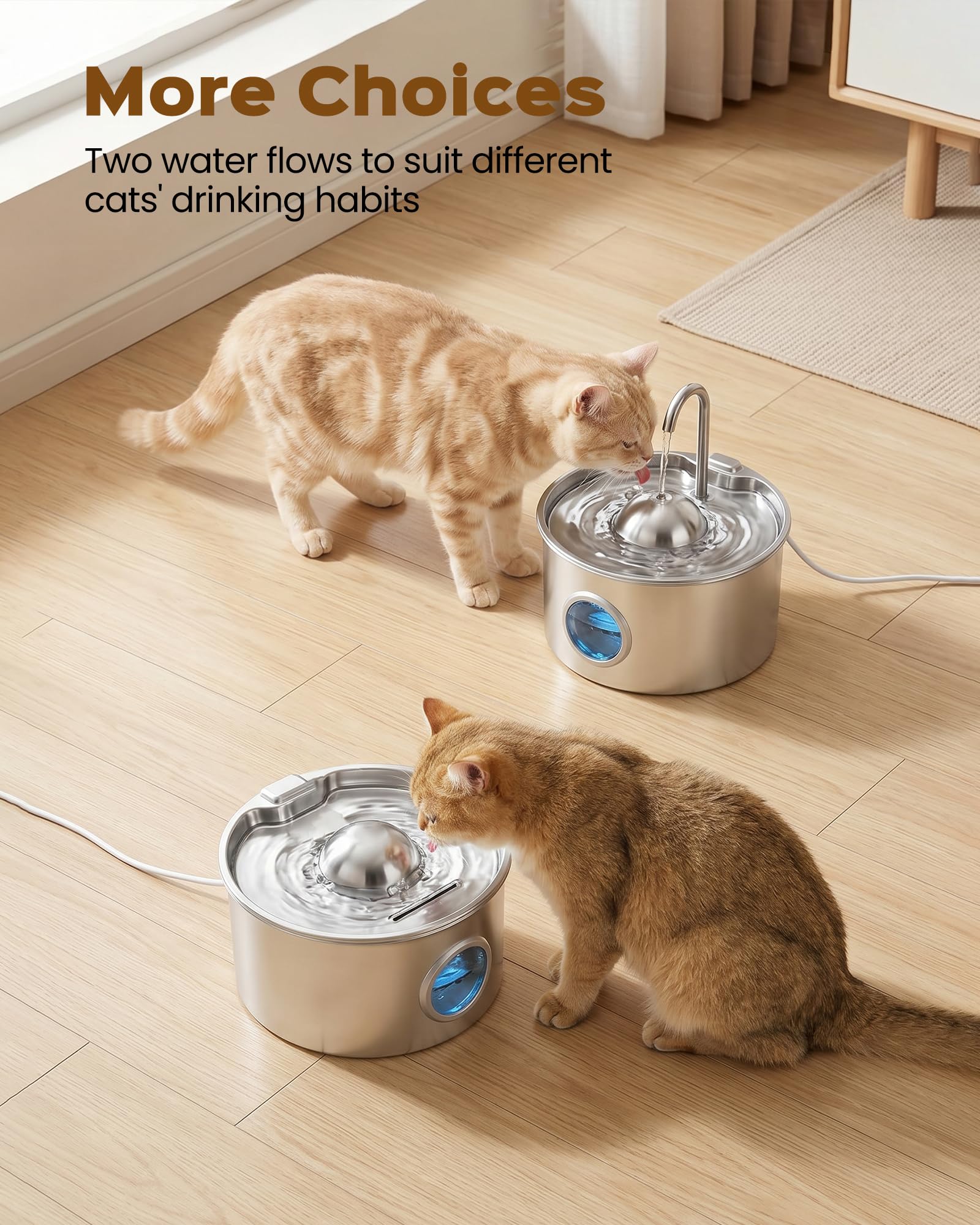 Fuente para Gatos Acero Inoxidable: Bebedero Gatos Automatico - 2.6L Fuente Gato Acero Inoxidable - Dispensador Agua Gato - Dispensador Agua Mascota - Filtración de Cuatro Capas - Hemiesférico
