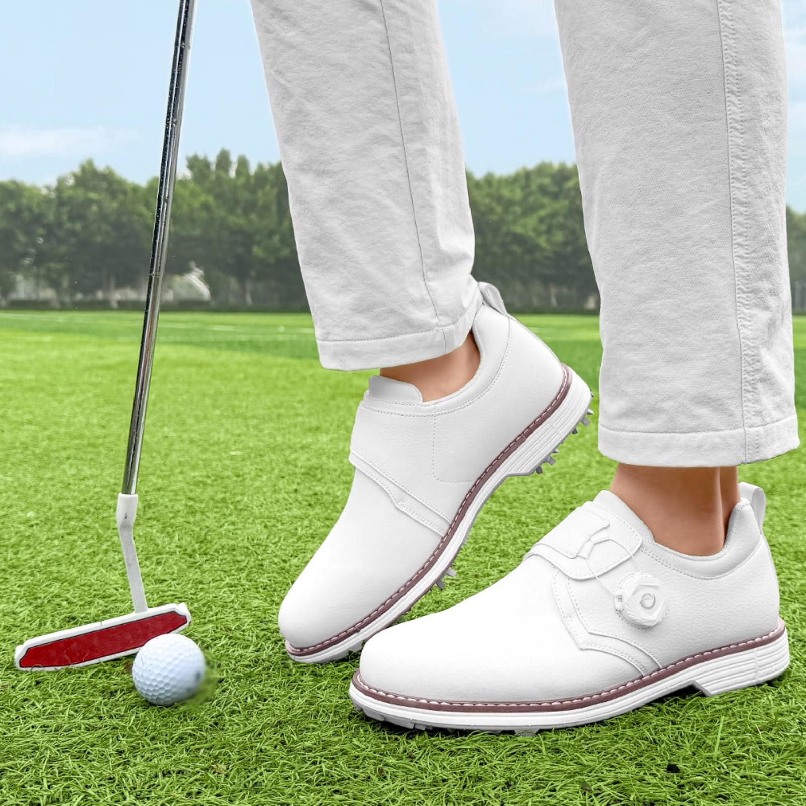 Męskie buty golfowe Profesjonalne tenisówki golfowe z kolcami Wodoodporne antypoślizgowe skórzane do uprawiania sportów na polu golfowym codzienne