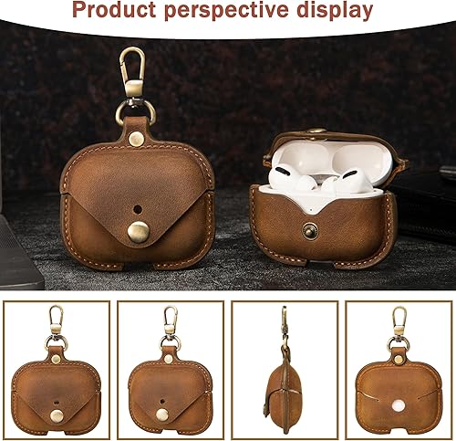 Miniatura 5 de CHULEAG Funda de carga para Apple Airpods Pro Hecha a mano completamente piel de vaca de caballo loco vintage funda protectora portátil a prueba de
