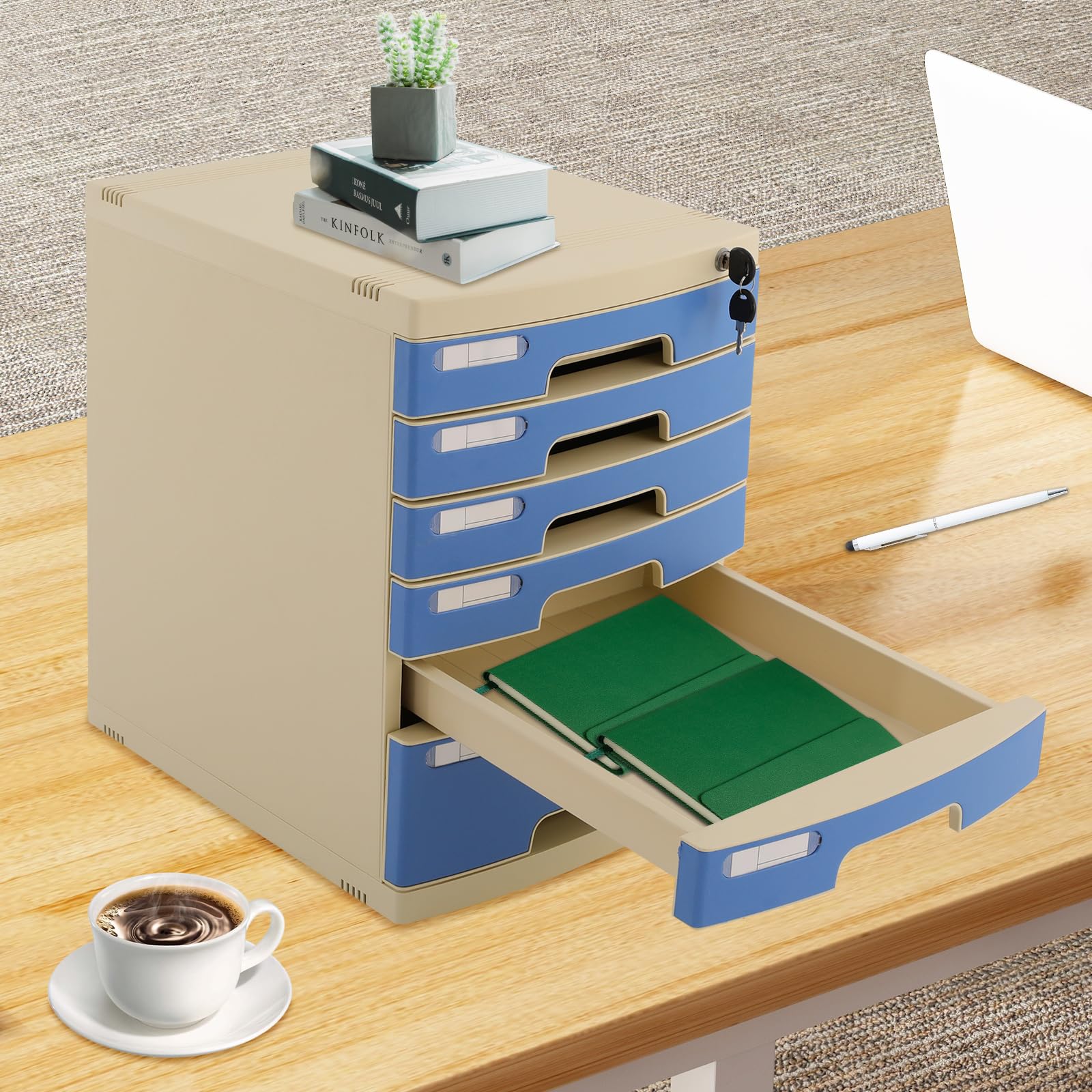 Organizzatore da scrivania a 6 livelli, organizer da scrivania con cassetti, organizer da scrivania, organizer per cassetti, con blocco, grigio, blu, formato A4, scrivania (blu)