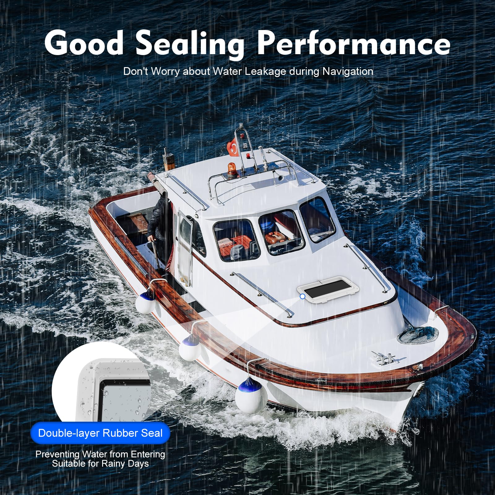 Oblò marino, barca, yacht oblò, portello per tetto, oblò rettangolare, vetro temperato, apertura finestra adatta per navi e yacht 400 x 200 mm