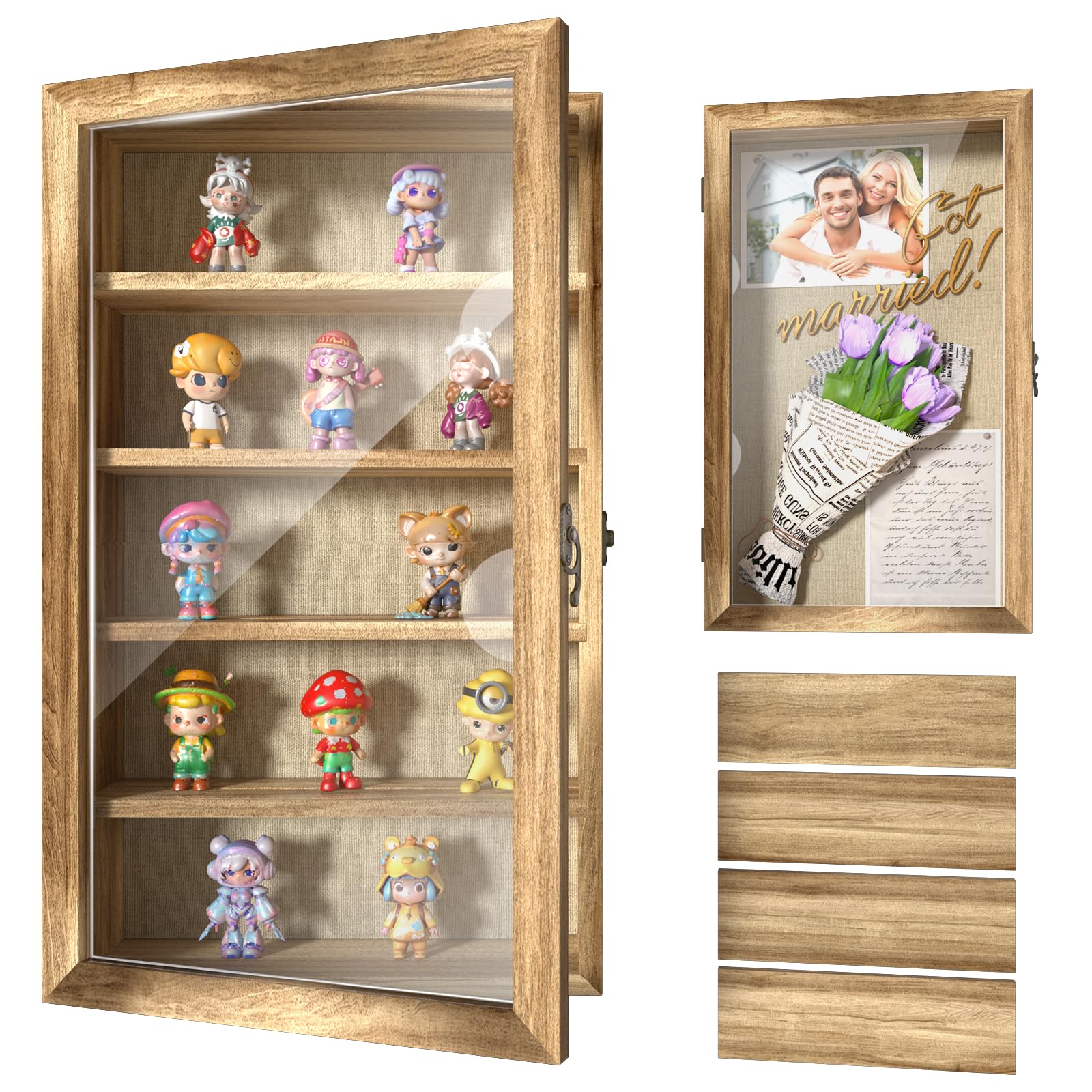 Photo 1 of REFGY 16x9 Extra Deep Shadow Box Display Case with 4 Removable Shelves Large Wooden Shadow Box Frame for Figurines & Collectibles Deep Shadow Box with Magnetic Front Loading Door