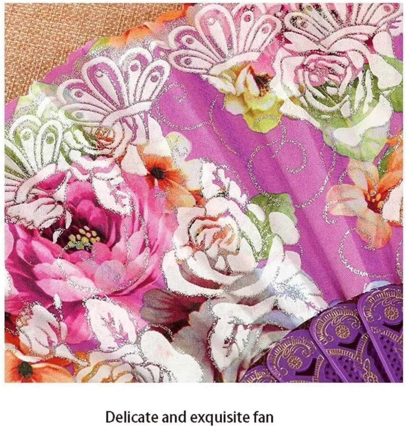 Abanico Plegable De Mano Fiesta Accesorios Abanico De Mano con Diseño Rosas, Plegable Japonés Portátil, Chino para Bailar, Cosplay, Accesorios para Fiesta Boda(G)