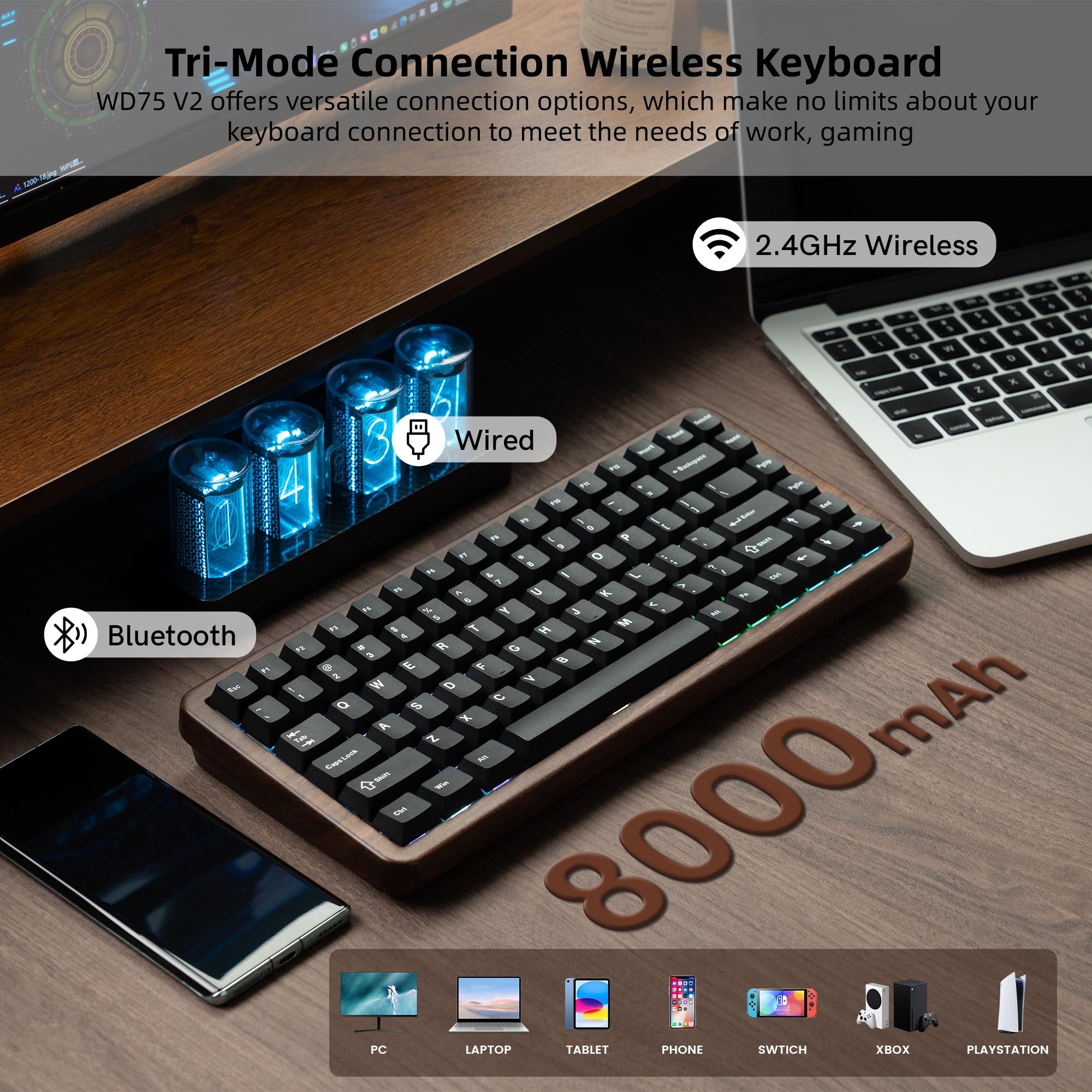Amazon.com: Womier 75% Mechanical Keyboard Wireless with Wood
