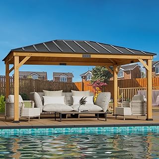 YOLENY Spruce Wood Gazebo - 12'x16' Hardtop, Silent Asphalt Roof, Easy Assembly for Patio, Lawns, Garden, Yard