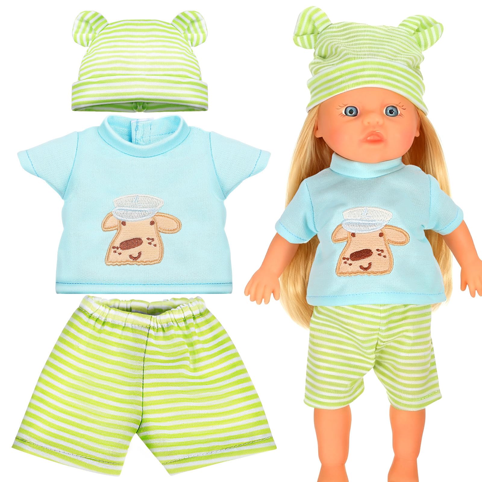 BESTonZON 25 cm Baby Doll Clothes Set for Reborn Dolls 10 Inch Striped Outfit 3 Piece Dollhouse Accessories Pretend Play Dress Up Outfits for Newborn Girl Boy Baby