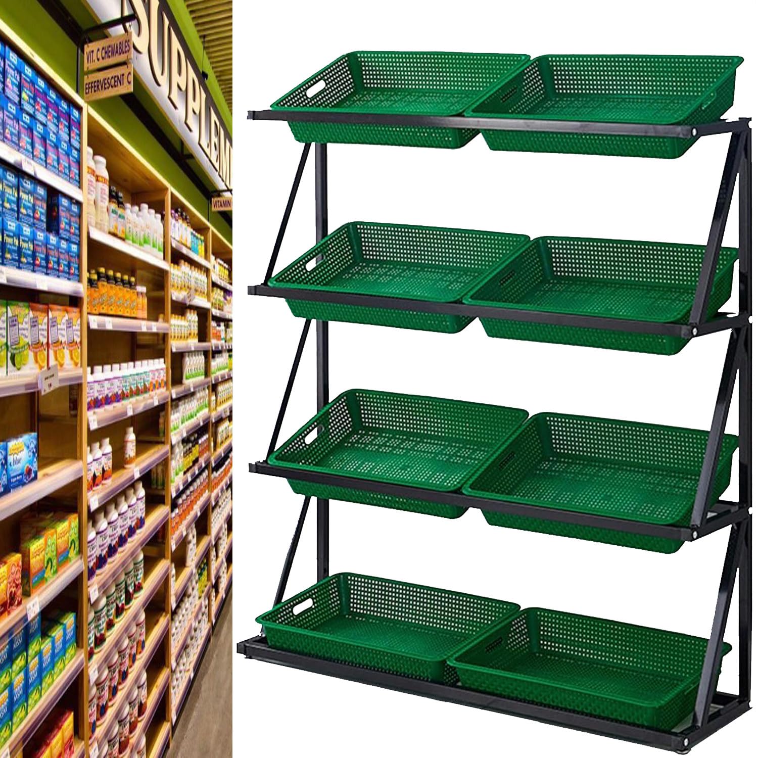 Regał na owoce i warzywa na przekąski, ziemniaki, cebulę, 4/5-poziomowy regał sprzedażowy, regał na owoce i warzywa do supermarketu, brązowy 5Tier
