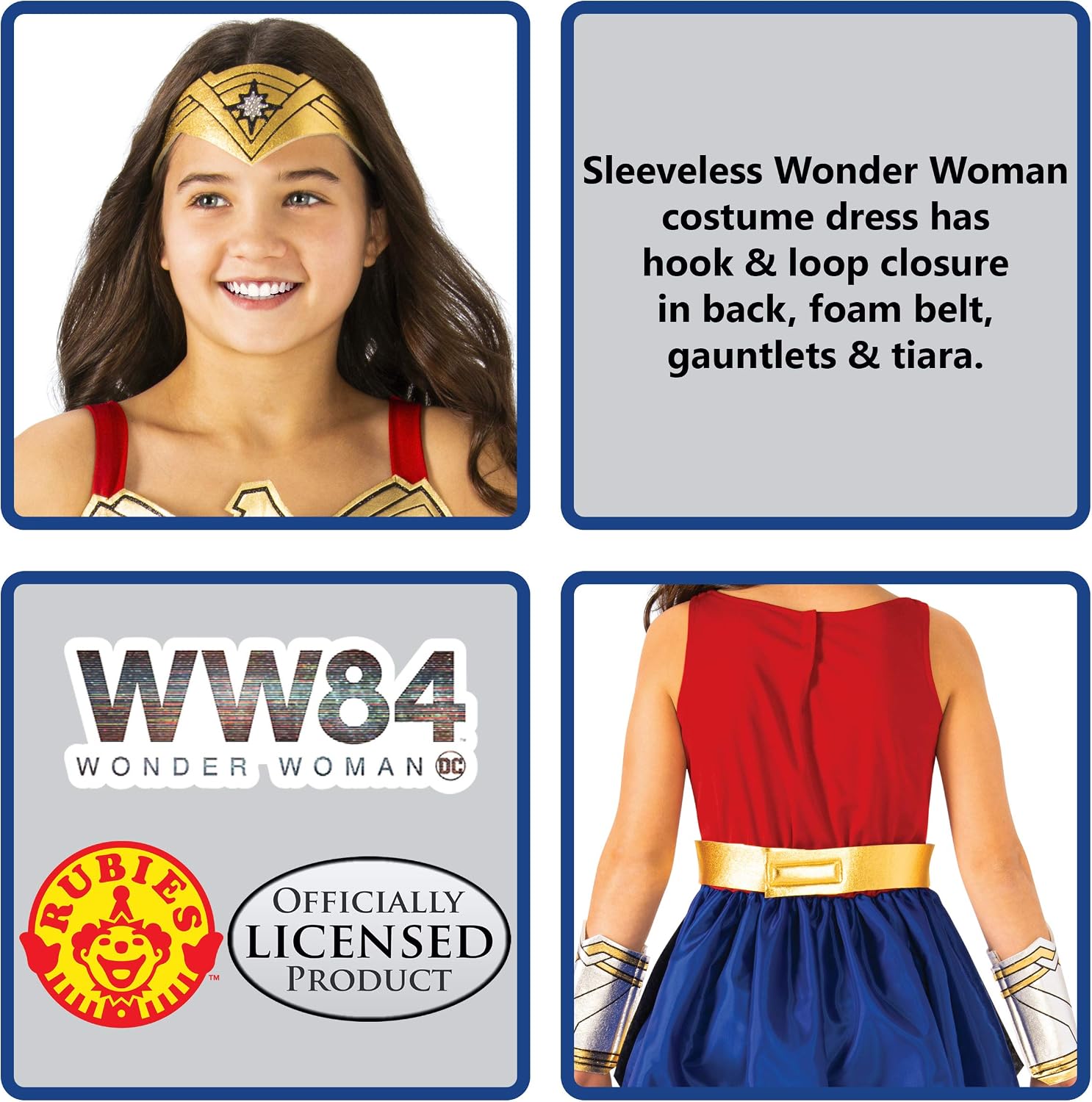 Rubie's Girl's DC Comics WW84 Deluxe Wonder Woman Costume Dress with Gauntlets and Tiara
