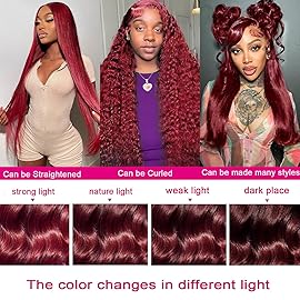 QZOQZO 99J Burgundy Lace Front Wigs Human Hair 13x6 HD Transparent Body Wave Lace Front Wigs Pre Plucked 99j Burgundy Red Wine Glueless Human Hair Wigs for Women Reddish Brown 180% Density 34 Inch