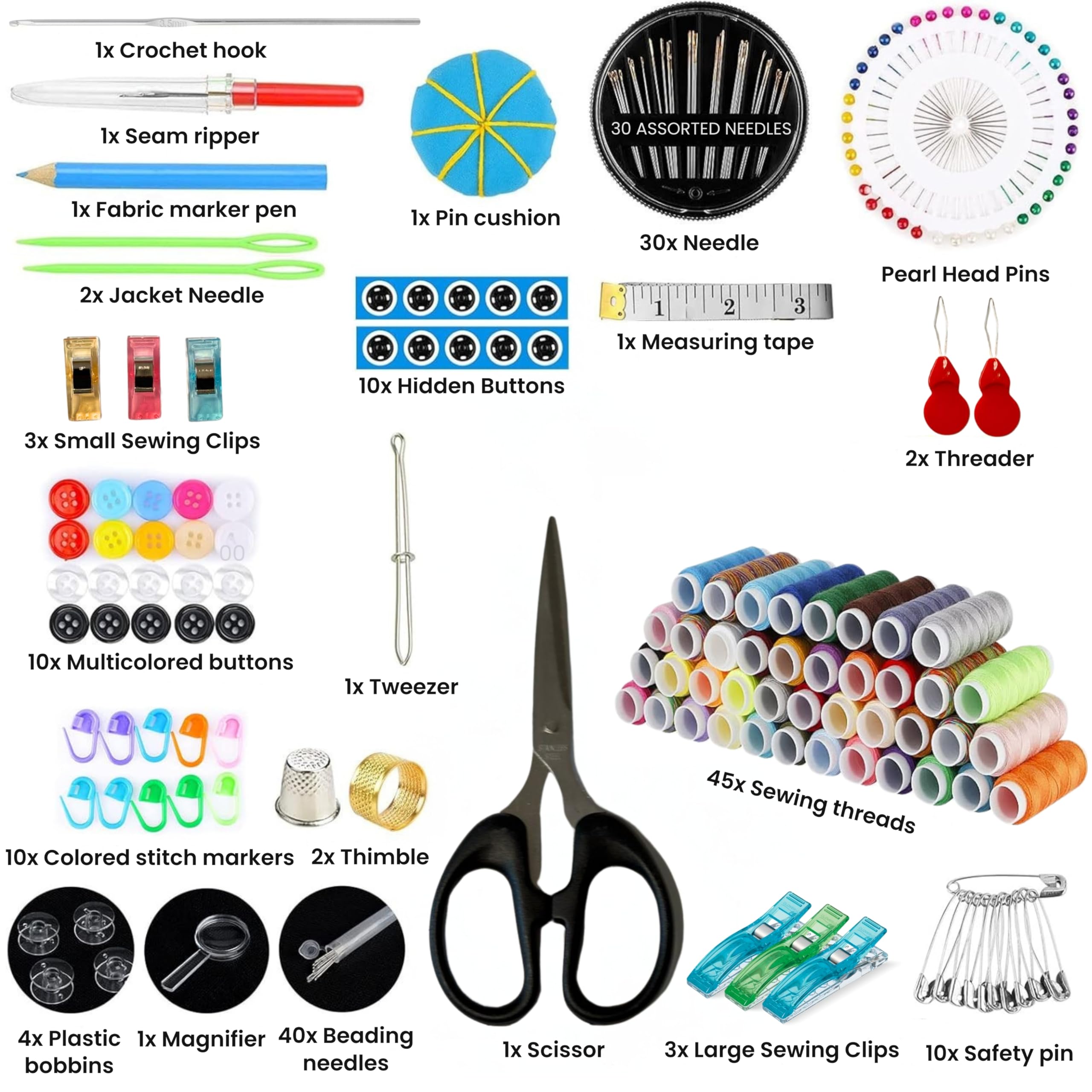 Premium - Kit de costura de 235 piezas para manualidades, suministros para máquinas de bordar, principiantes, caja de agujas de hilo, mini accesorios, herramientas de regalo de mano, organizador