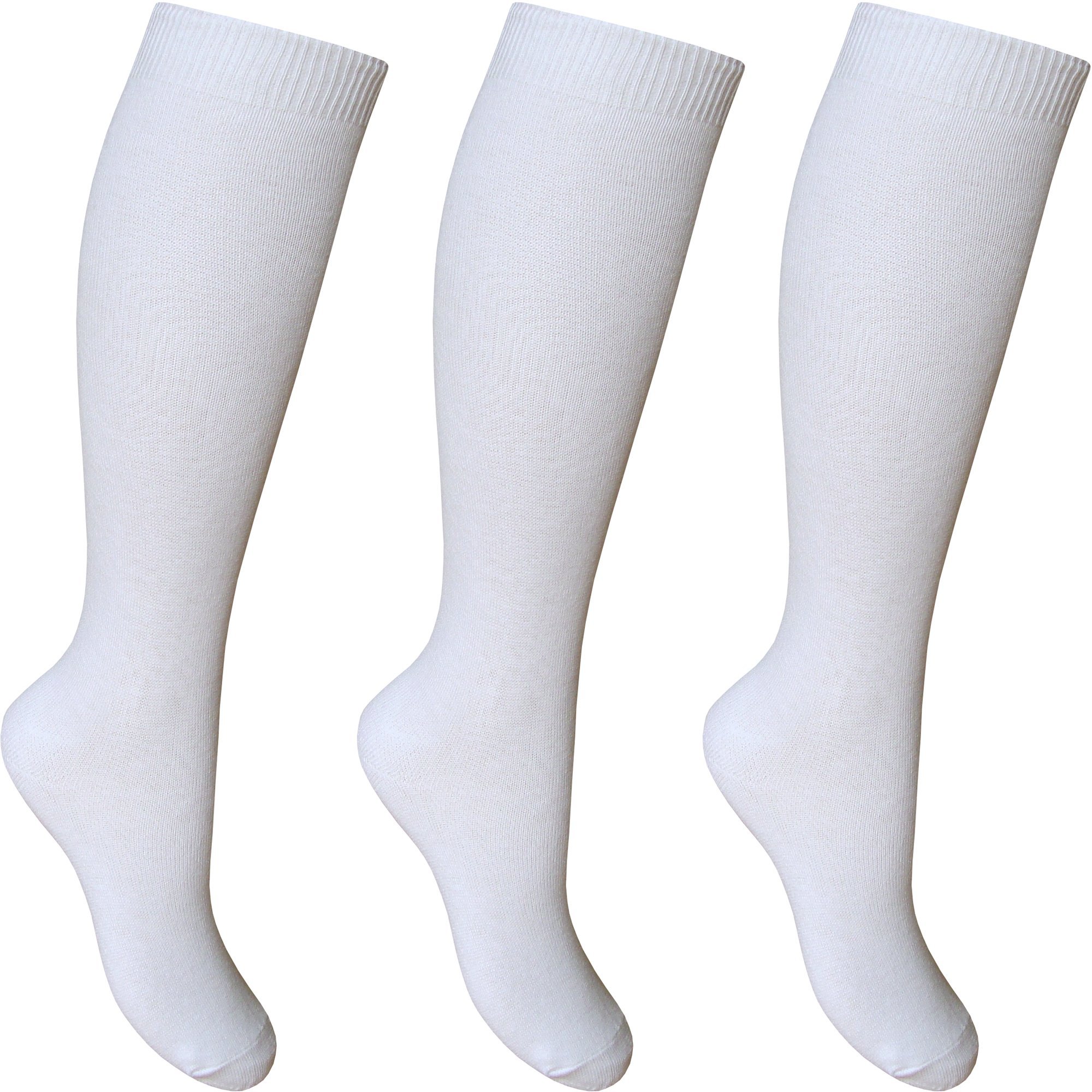 Ladies & Girls Knee High Length Cotton Rich Everyday School Socks (3 Pair Multi Pack) (White)