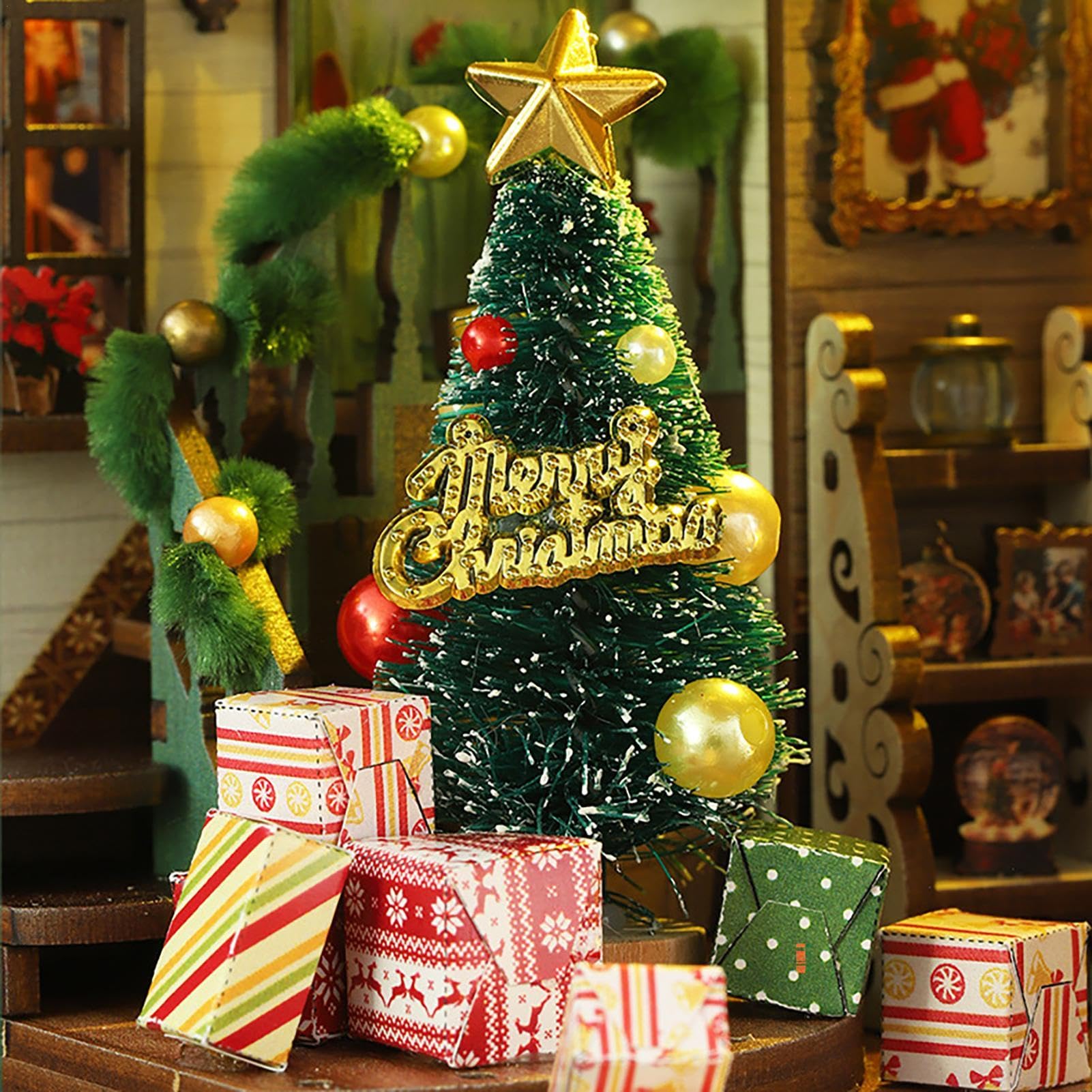 Weihnachts-Buchecke, Bausatz für Weihnachten, Miniatur für Weihnachten
