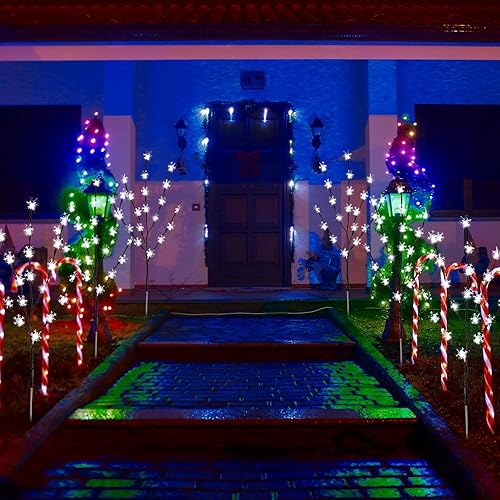 Miniatura 7 de Paquete de 6 120 luces LED solares de Navidad con forma de copo de nieve para decoración al aire libre, impermeable, árbol de copo de nieve