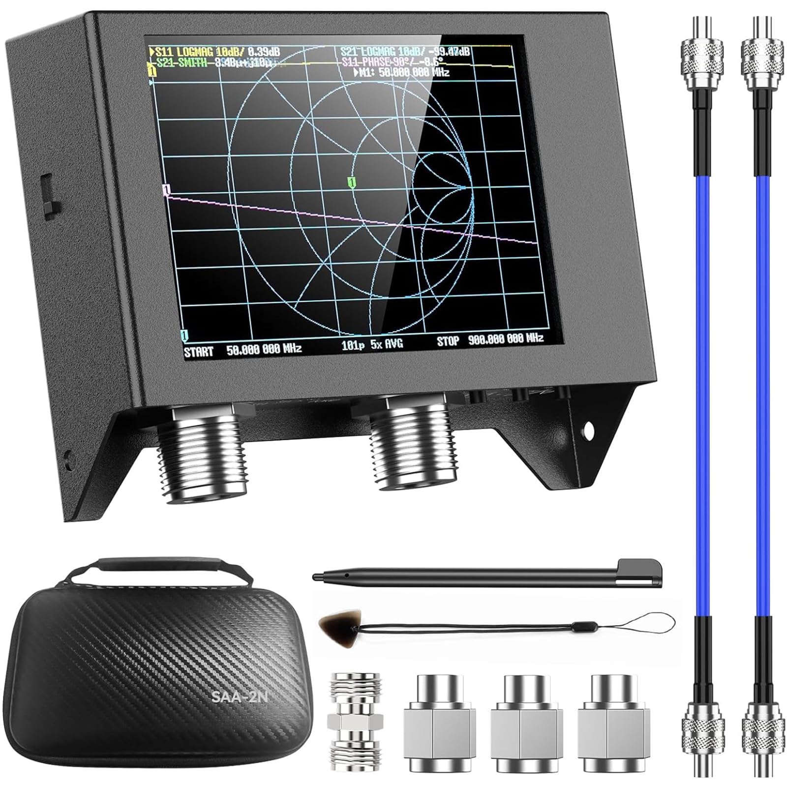 Seesii NanoVNA SAA-2N Analizzatore di Antenna, Analizzatore di Rete Vettoriale 4 Pollici LCD 50KHz-3GHz HF VHF UHF per Misurazione S Parametri e Smith Chart con Borsa Portatile