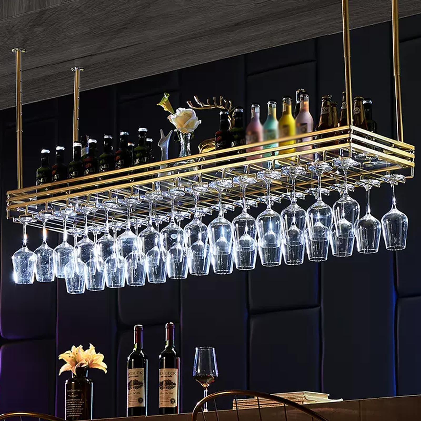 Support mural pour verres à vin et étagère de cuisine noire