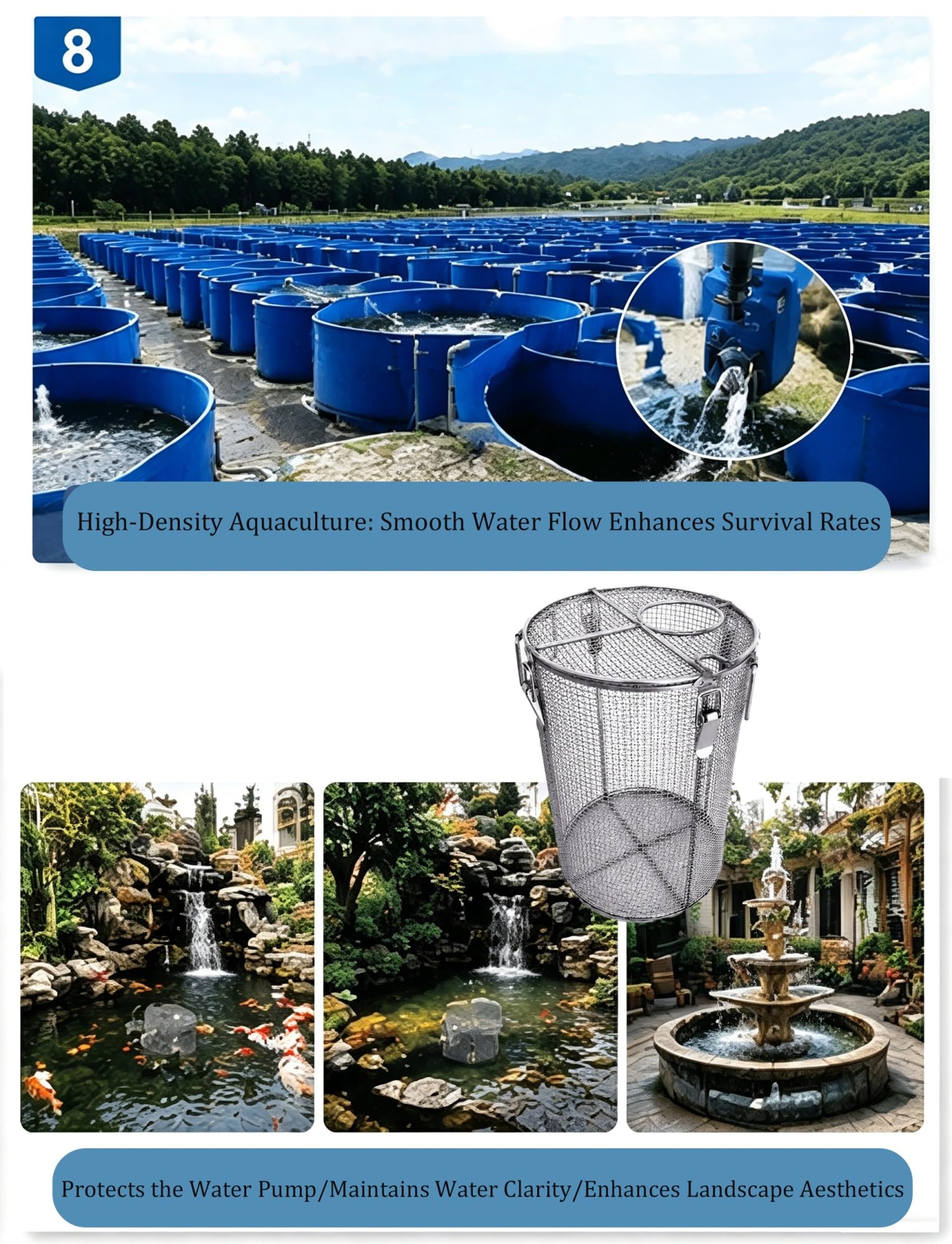 Protector de bomba de malla ultrafina de acero inoxidable, pantalla de filtro sumergible y protector para pozos, estanques, aguas residuales y tanques sépticos, diseño que no se obstruye