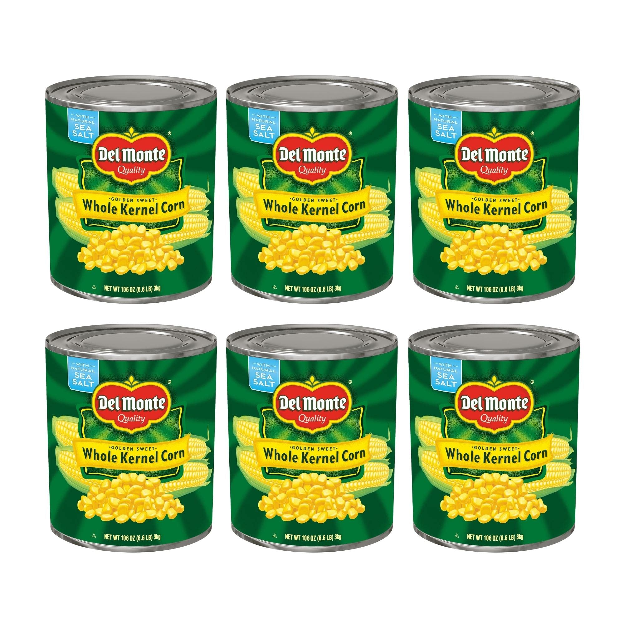 DEL MONTE Golden Sweet Whole Kernel Corn, Canned Vegetables, 6 Pack, 106 oz