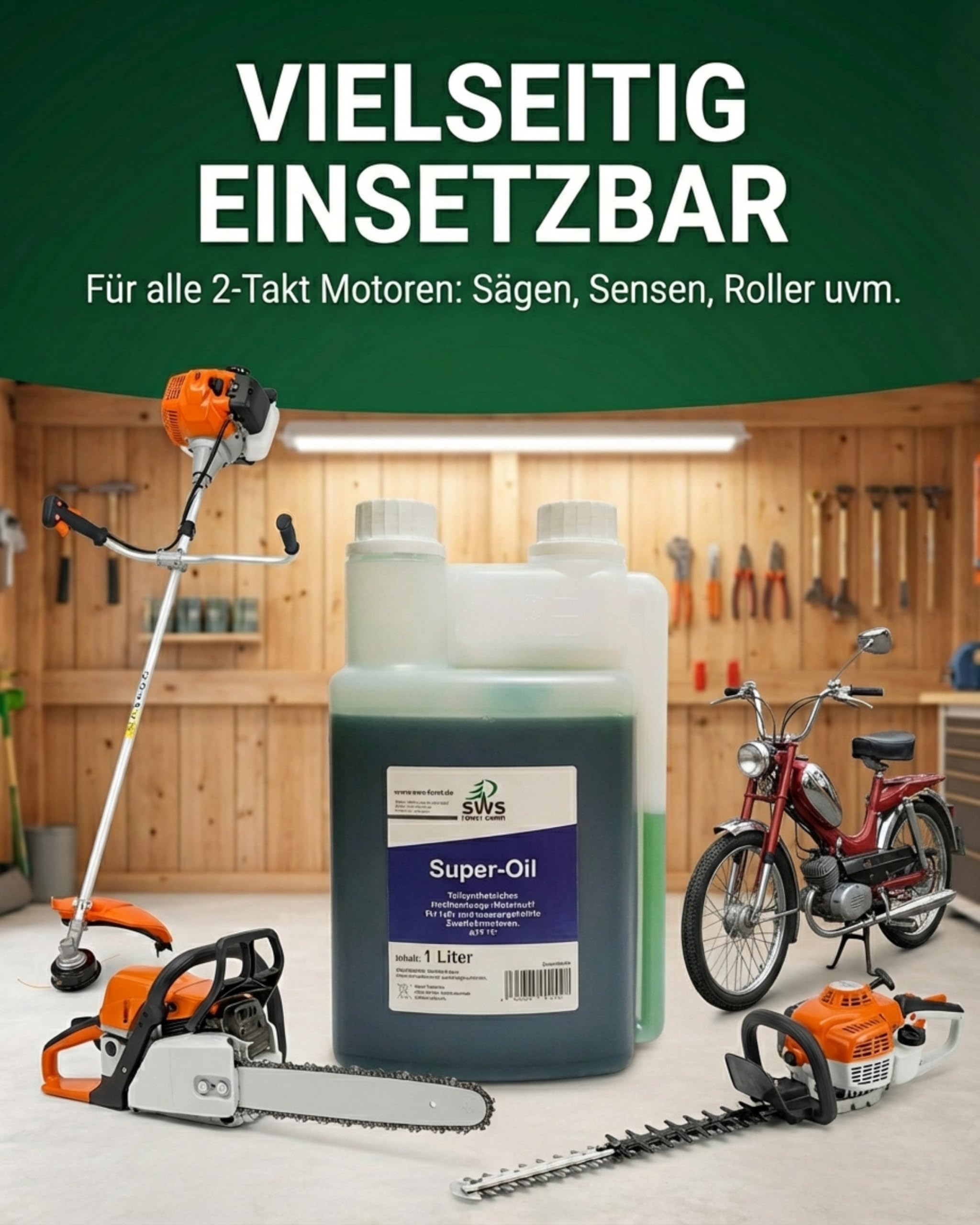 SWS Forst Super-Oil 2-Takt Öl (3x 1 liter) - Zweitaktöl für Motoren - 2 Takt Mischöl teilsynthetisch - Leistungsstarkes Mischöl für zuverlässig geschmierte Motoren