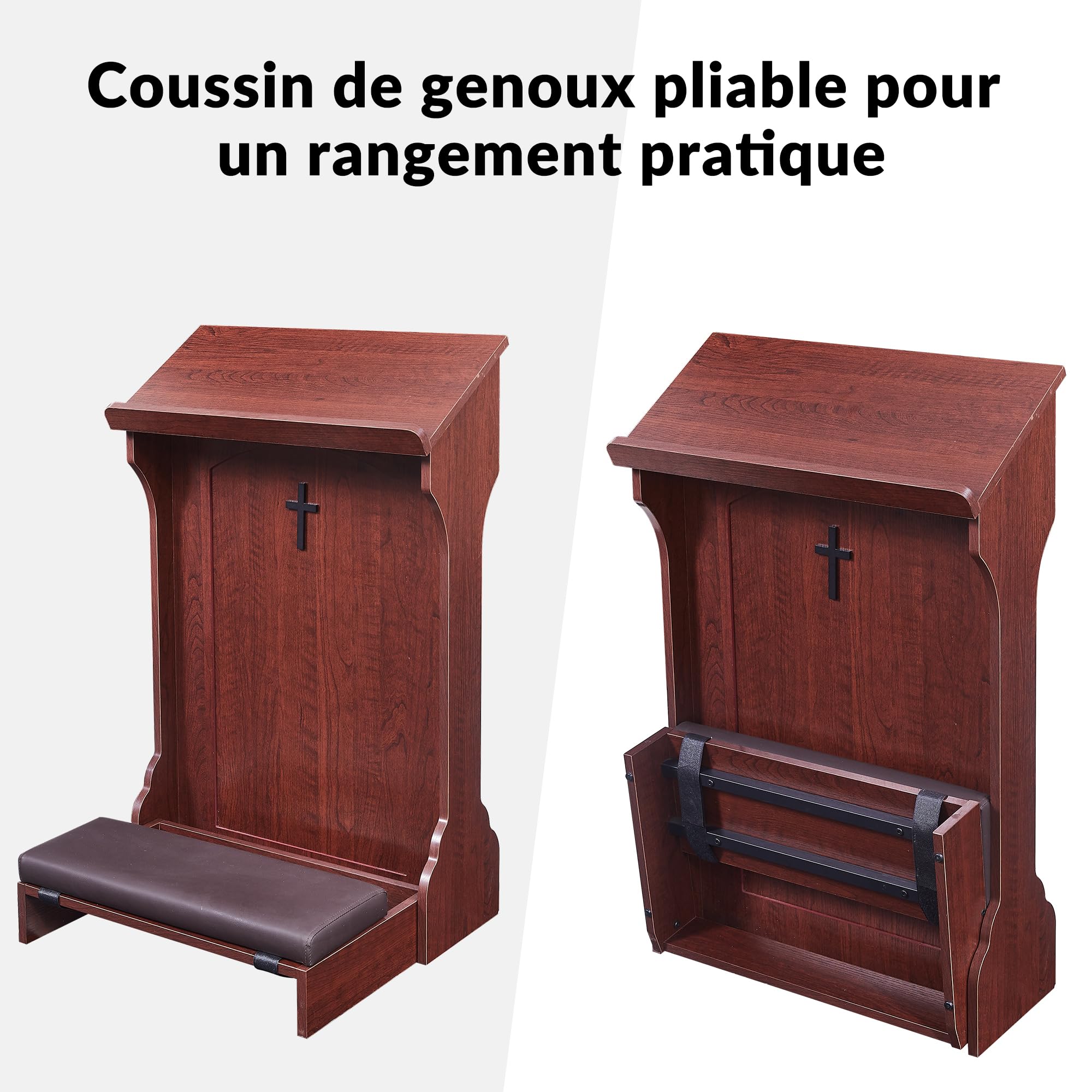 Banc de prière avec Coussin, Prie-Dieu en Bois pour la Maison,Chaise de prière Pliante pour s'agenouiller à l'église - Cadeaux Religieux pour Le culte et la méditation