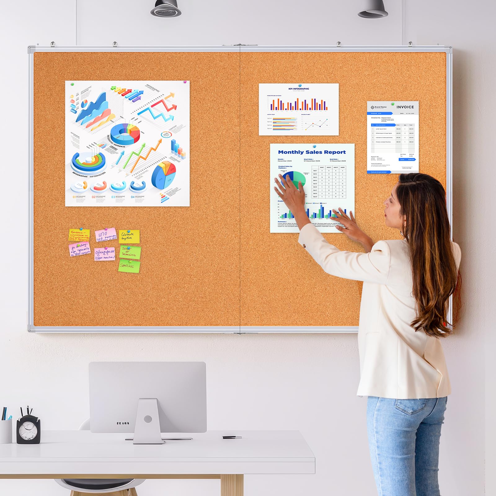maxtek Tablero de Corcho con Marco de Aluminio 180 × 120 cm, Pizarra de Pared, Tablón de Anuncios con Kit de Montaje