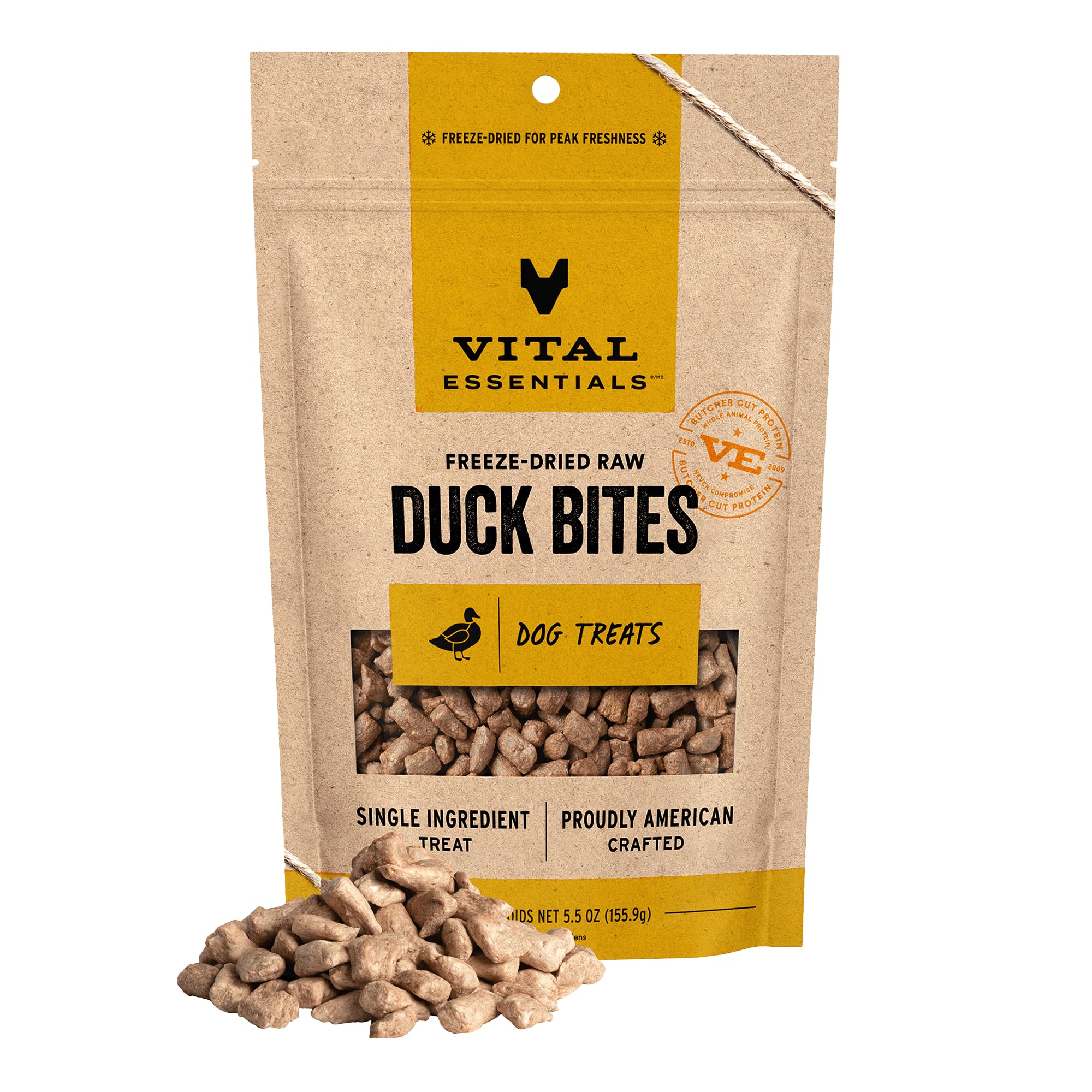Vital Essentials Duck Bites Dog Treats, 5.5 oz | Freeze-Dried Raw | Single Protein | Premium Quality High Protein Training Treats | Grain Free, Gluten Free, Filler Free