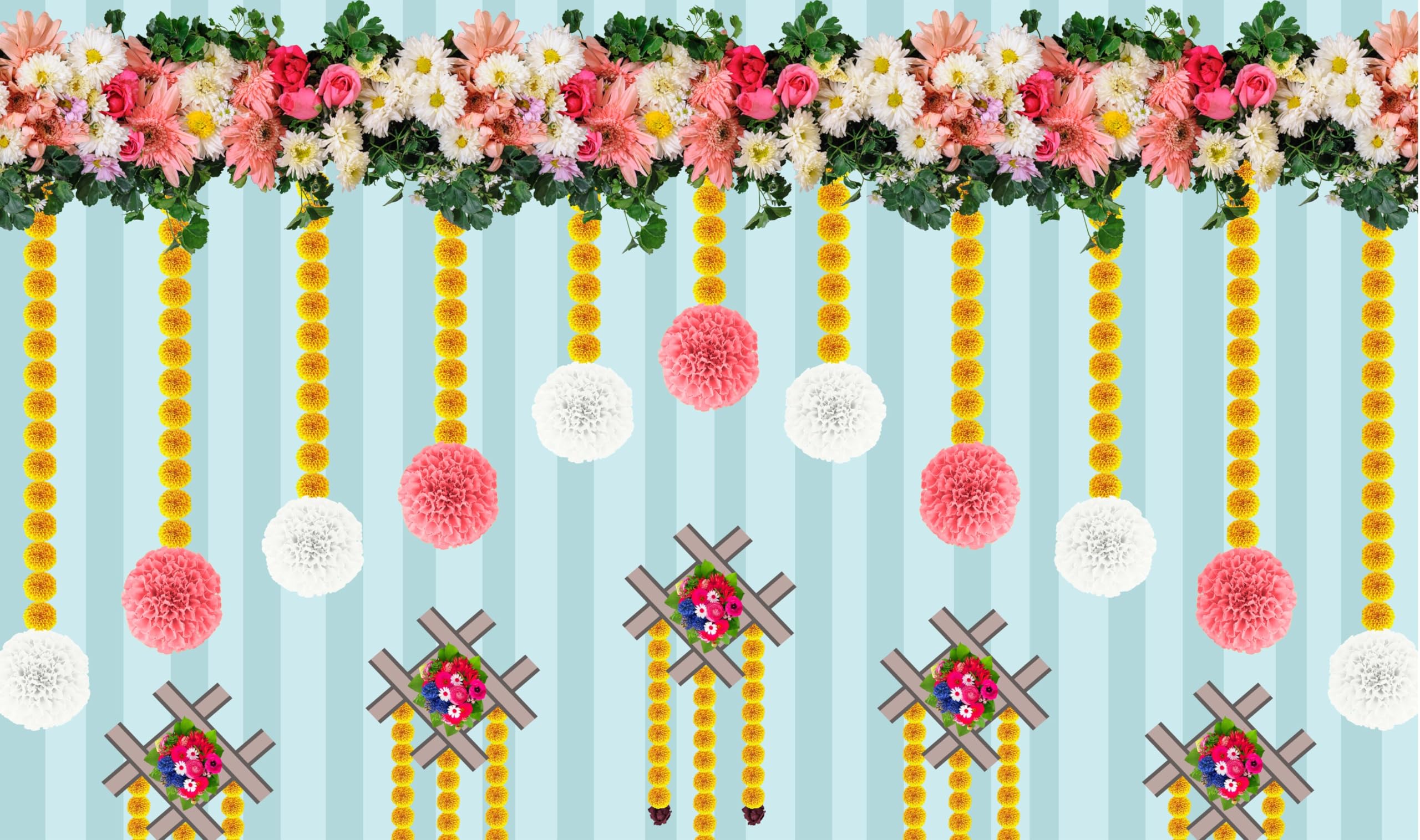 Backdropon Marigold Flower with Hanging Flower Backdrop Curtain for Decoration Backdrop Cloth for Traditional/Festival Size 5 Feet Height and 8 Feet Width (5 * 8) (B0CQ2Y63S2) Amazon Price History, Amazon Price Tracker