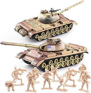 MaozyHomie WW2 Army Tank-2 and Army Men Toys Playset, 2pc US Tank Models with 10pc Toy Soldiers, Desert Tan 1:72 Military Vehicle, Great Military Toy for Kids Boys