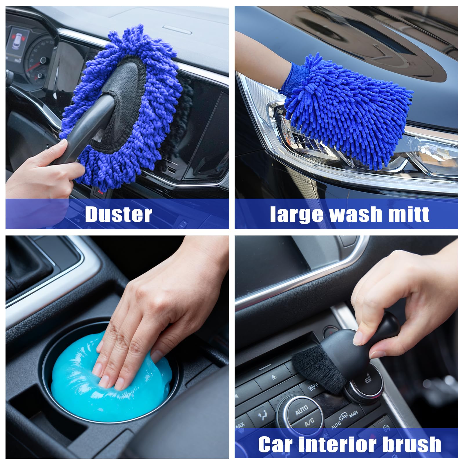 Kit de Nettoyage de Voiture avec Pistolet à Mousse, Brosse de Lavage de Voiture et Grand Gant de Lavage pour Nettoyage intérieur et extérieur de Voiture (Bleu)