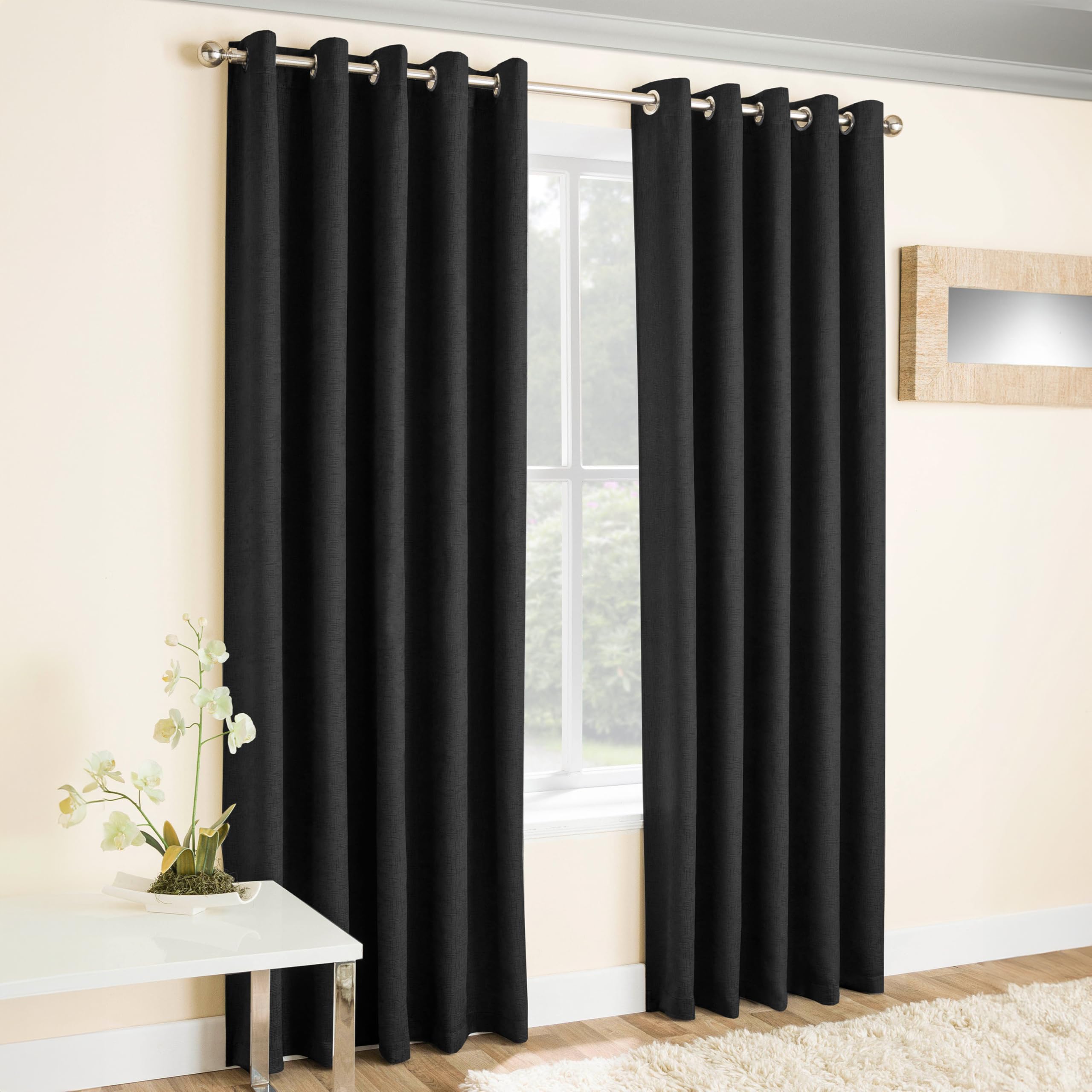 Enhanced Living Black Vogue 90 X 90 Inch (229X229cm) Eyelet Thermal Noise Reducing Dim Out Curtains For Bedroom And Living Room
