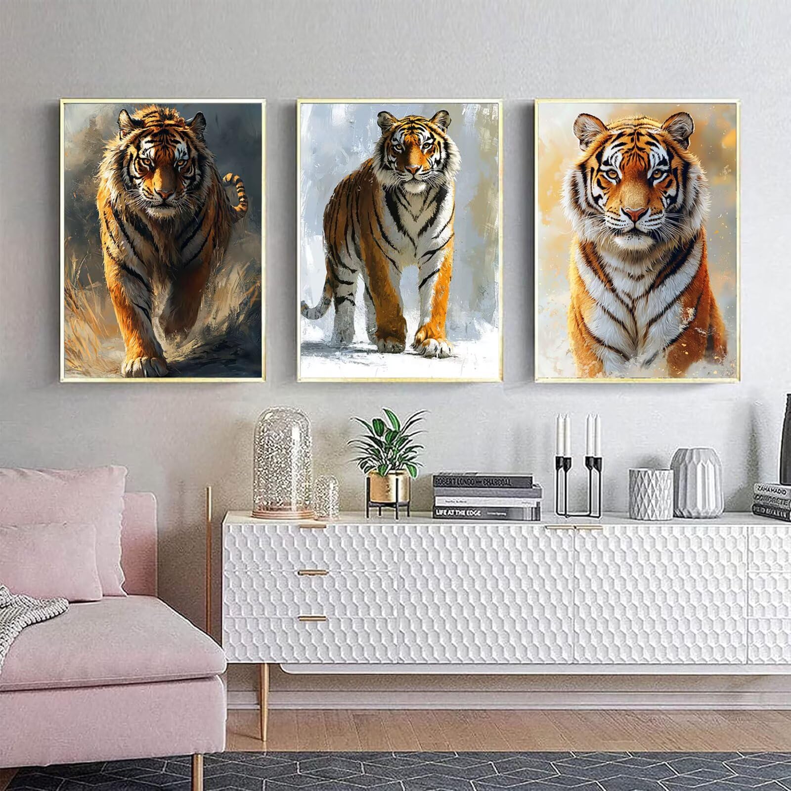 Generico Cnyaunfi 3 Pezzi Animali Pittura Diamante Fai-Da-Te, 5D Bianco Diamond Painting Kit Completo per Hobby Creativi Adulti, Per La Decorazione Della Parete Di Casa 50x70cm YF-3333