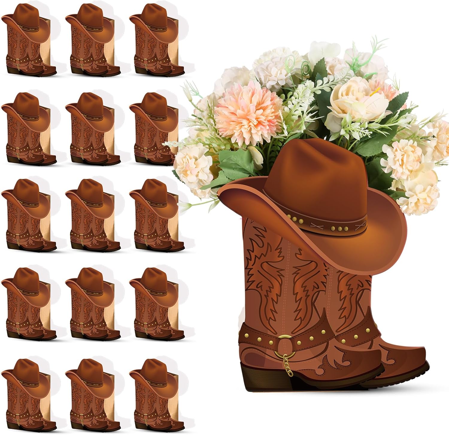 Domensi 16 Set Western Cowboy Boots Flower Boxes Centerpiece Boot Shape Box Decorations Western Theme Party Boot Gift for Cowboy Cowgirl Birthday Party Baby Shower Wedding Supplies