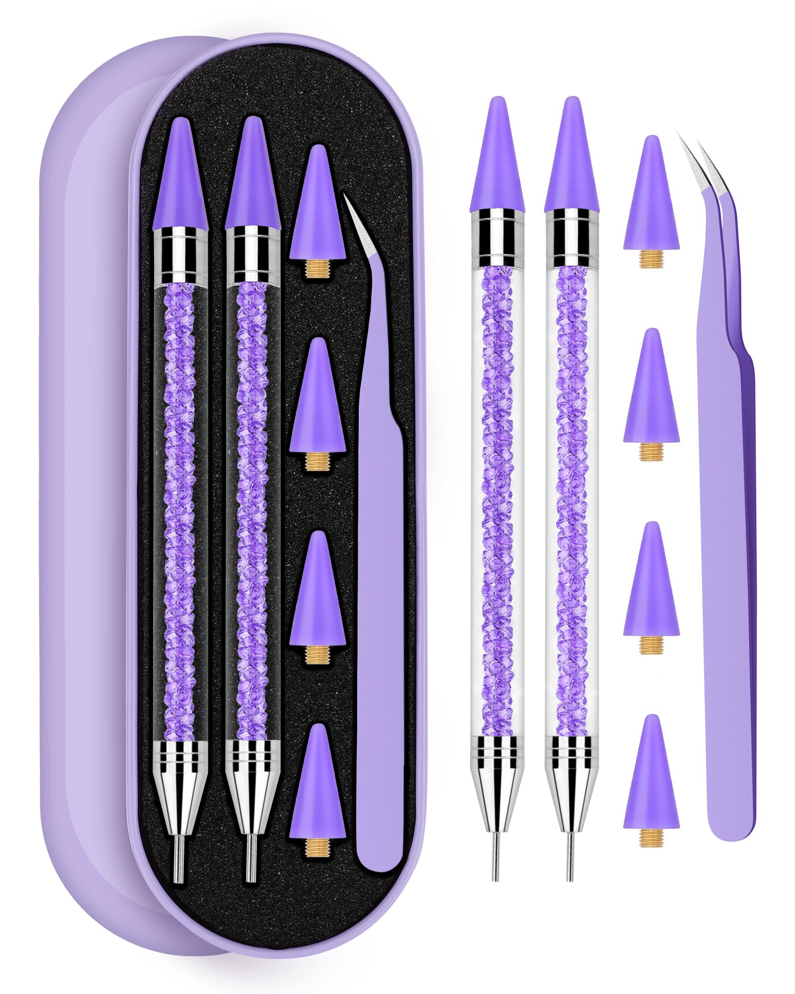 Difenni Rhinestone Picker Tool, Wax Pencil for Rhinestones Tool, Dual-Ended DIY Nail Bedazzling Tools with 4 Extra Purple Replaceable Wax Head and 1 Tweezer(Purple)