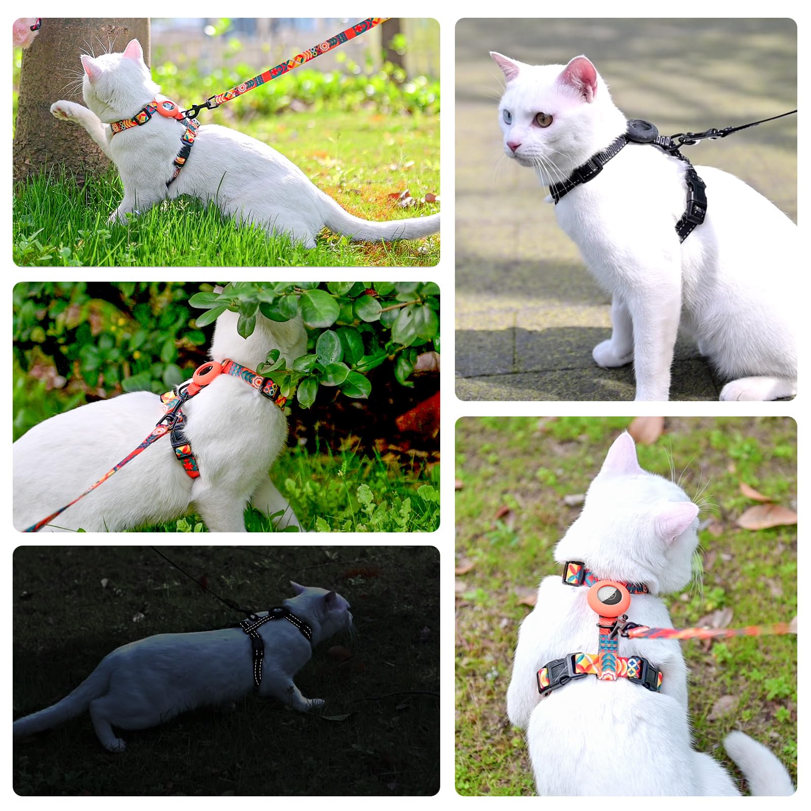 SCENEREAL Katzengeschirr und Leine, ausbruchsicher, mit Airtag-Halter, verstellbares Geschirr für Kätzchen, große Katzen, Weste, Geschirr für Spaziergänge, Outdoor, drinnen, Frühling, Sommer, Urlaub,