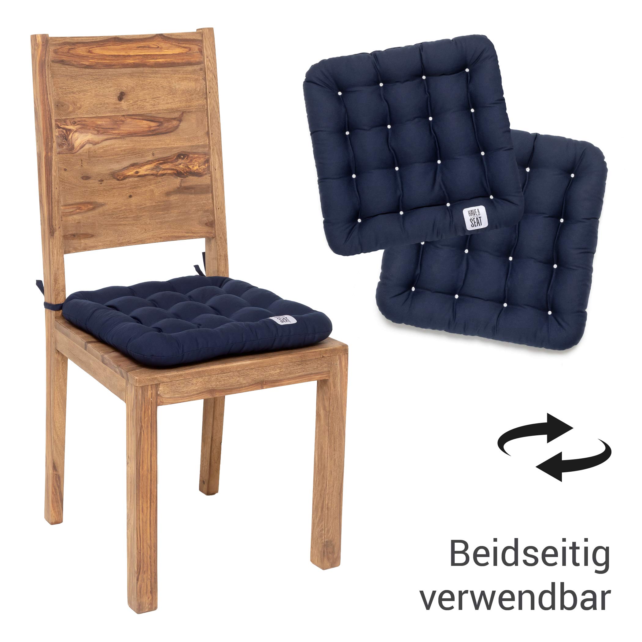 HAVE A SEAT Luxury – poduszka do siedzenia 40 x 40 cm – wygodna poduszka na krzesło, ortopedyczna, nadaje się do prania w temperaturze do 95 °C, nadaje się do suszenia w suszarce, trwałe kolory – Made in Germany – (zestaw 2 sztuk, granatowy)