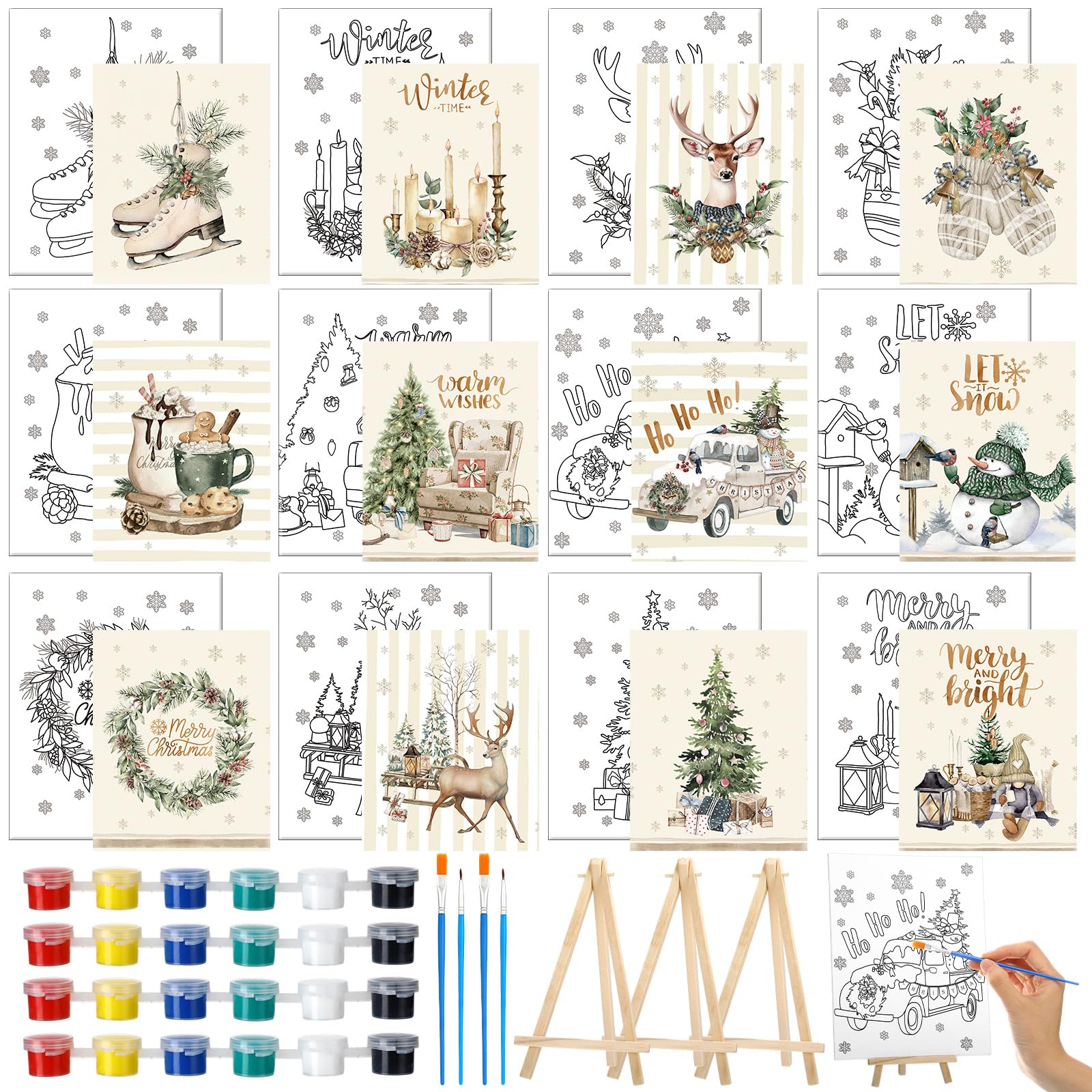 Amazon.com: Kosiz 12 Sets Christmas Pre Drawn Canvas to Paint Xmas