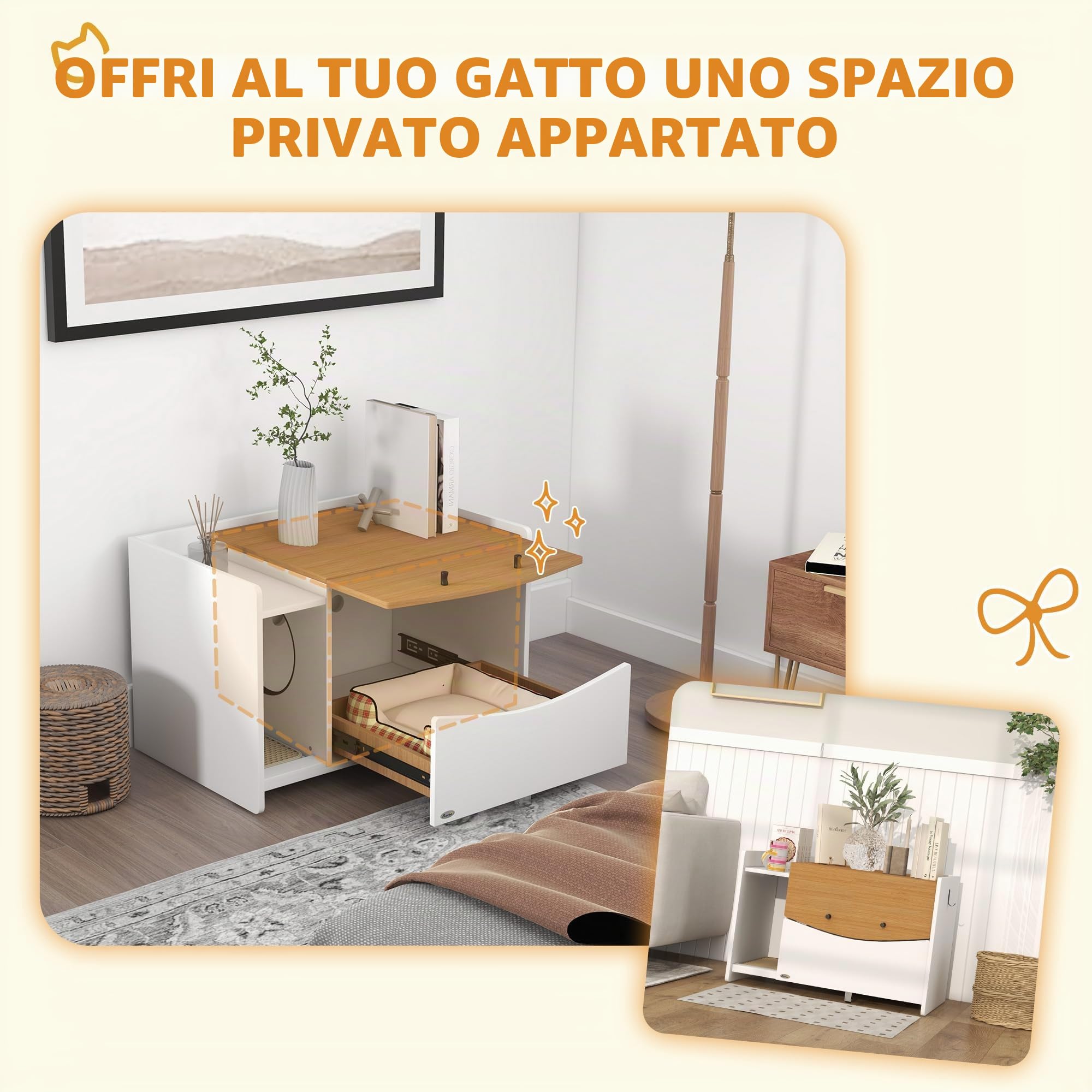 PawHut armadietto per gatti per lettiera, armadietto per lettiera con mobile estraibile, tappetino per la raccolta della lettiera, casetta per gatti da interno, 78 x 50 x 51 cm, rovere | Armadietto per gatti, lettiera nascosta con armadio estraibile, tapp