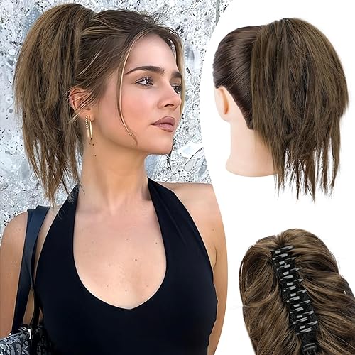 Miniatura 1 de DOROJJ Moño desordenado, moño con clip de garra, pieza de pelo para mujer, extensión de cola de caballo corta con cordón alto, moño despeinado y
