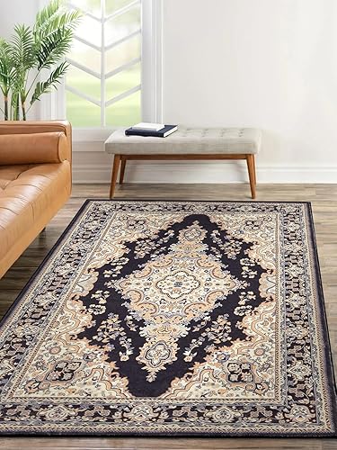 Lahome Alfombra oriental de lujo de 5 x 7 pulgadas, lavable para sala de estar, alfombra vintage grande y suave, tradicional, suave, antideslizante,