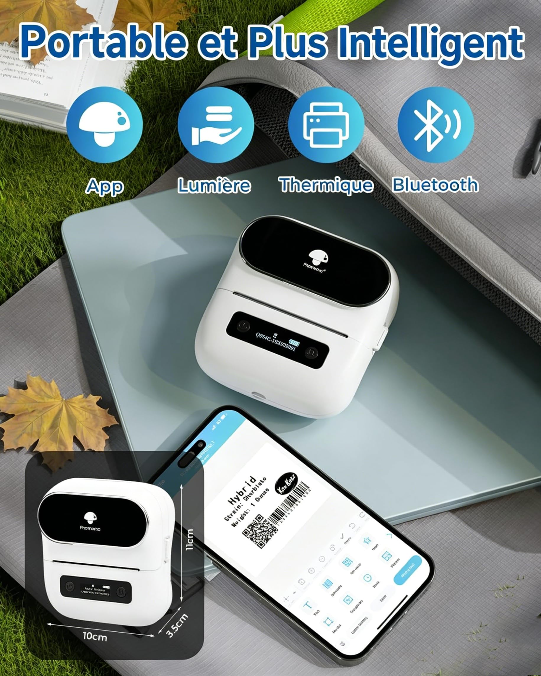 Phomemo M220 Imprimante d'étiquettes Bluetooth Étiqueteuse Imprimante Etiquette - Portable Thermique Convient pour Bureau,Transport,Câble,Boutique,Code à Barres,Compatible avec Phones & PC