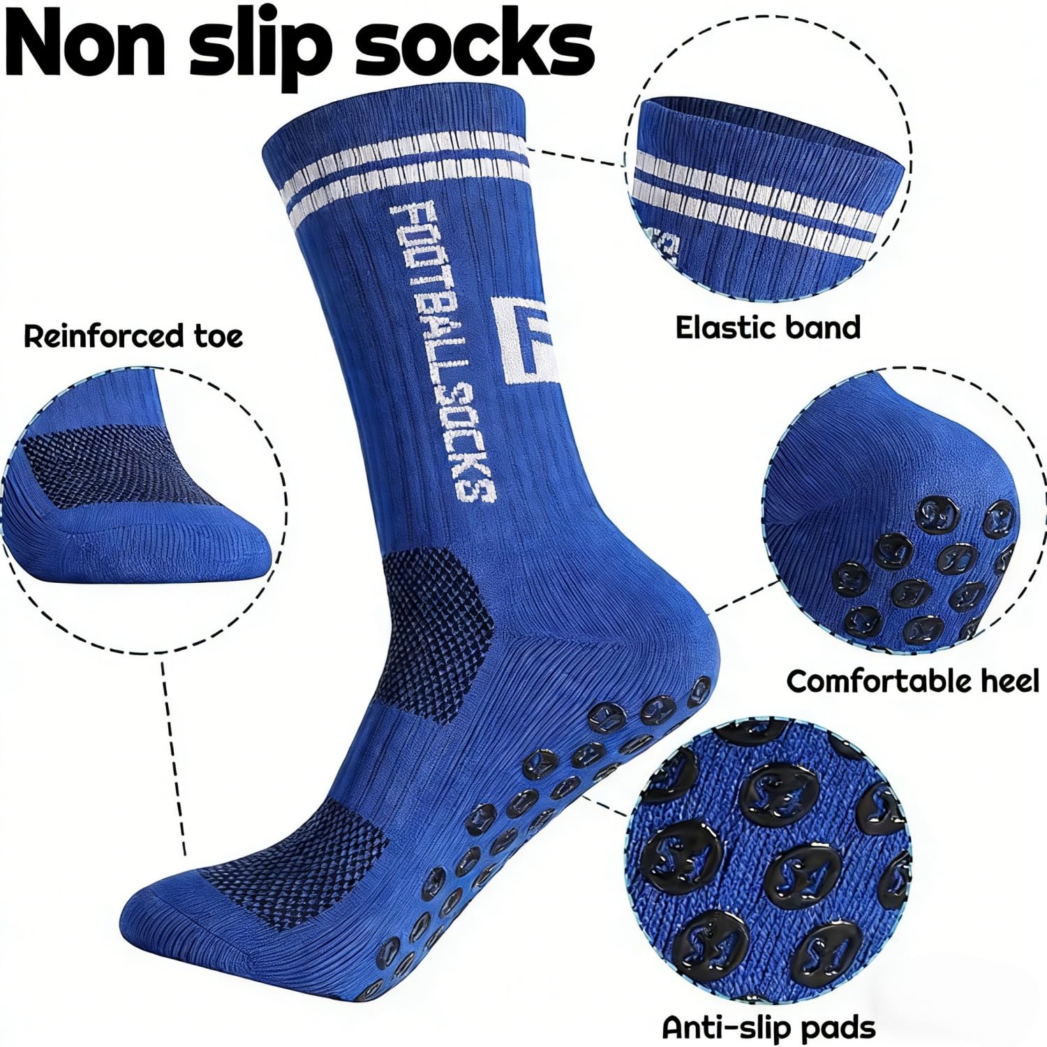 Alfven 3 Paires Chaussette Antidérapante Foot, EU 39-46 Chaussettes Antidérapantes Homme Respirantes Chaussette Foot Évacue la Transpiration pour Sport et Quotidien