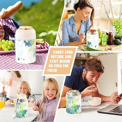 Miniatura 7 de Artistic Ink Green Flowers Kids Womens Food Insulated Jar with Spoon 17oz500ml Thermal Lunch Containers Stainless Steel Vacuum Keep Warm Flask