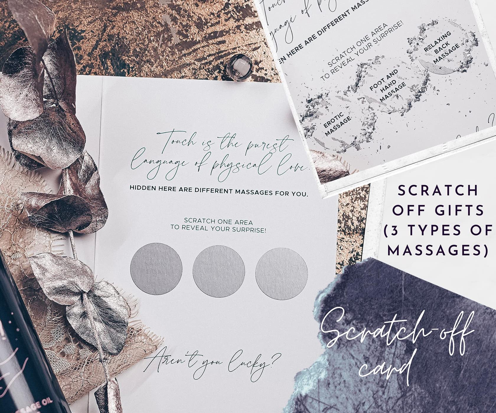 Massage Oil for Couples – Date Night Box with Relaxing Massage Oil Set for the Perfect Date Night, Including Two Different Massage Oils and Scratch Off Card