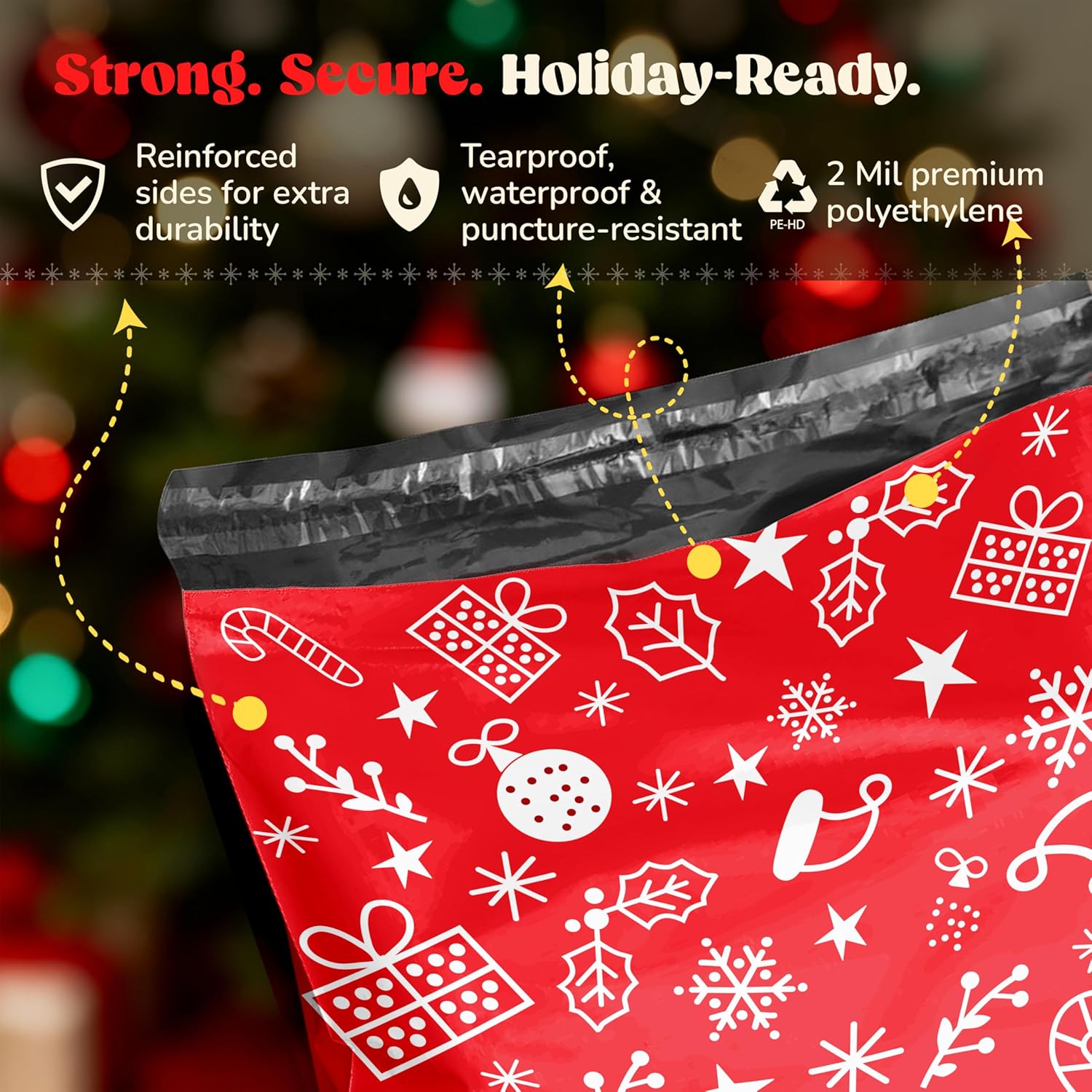 Shop4Mailers Christmas Poly Mailers 10x13 Inch – 300 Pack Christmas Gift Waterproof Shipping Bags for Small Business, 2 Mil Self-Seal Mailing Envelopes, Durable Red Poly Mailers for Holiday Packaging