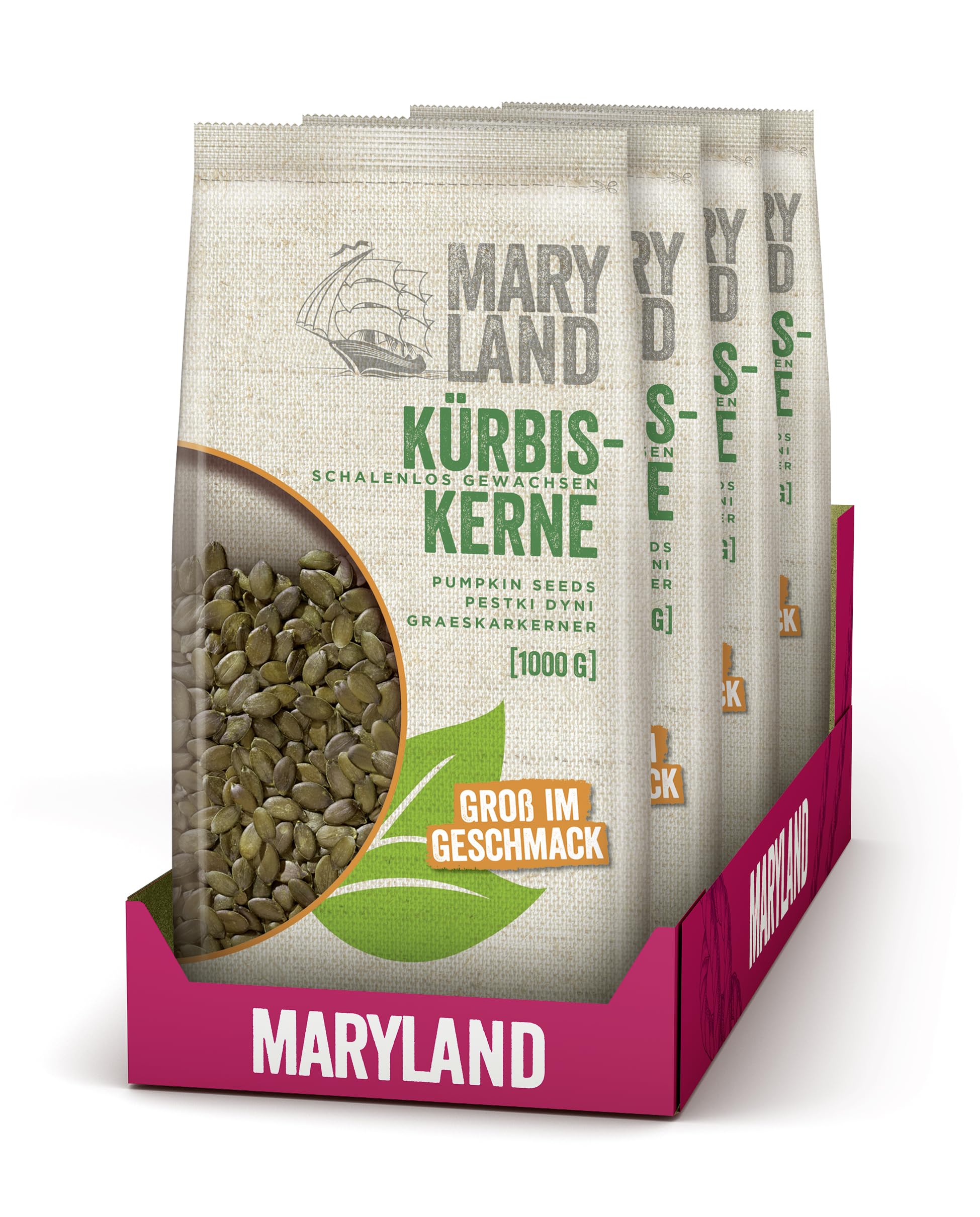 Maryland Kürbiskerne 1000g Vorratspackung im 4er Pack | 4 x 1000g | naturbelassen, vegan, frei von künstlichen Aromen, ohne Zusatzstoffe