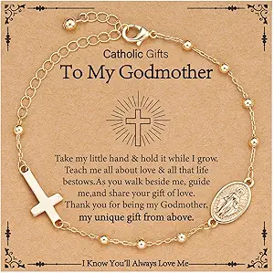 Catholic Virgin Mary Cross Bracelet Gifts for Girls Teens Women, Rosary Beads Charm Link Chain Bracelet Christmas Christian Religious Jewelry Gifts